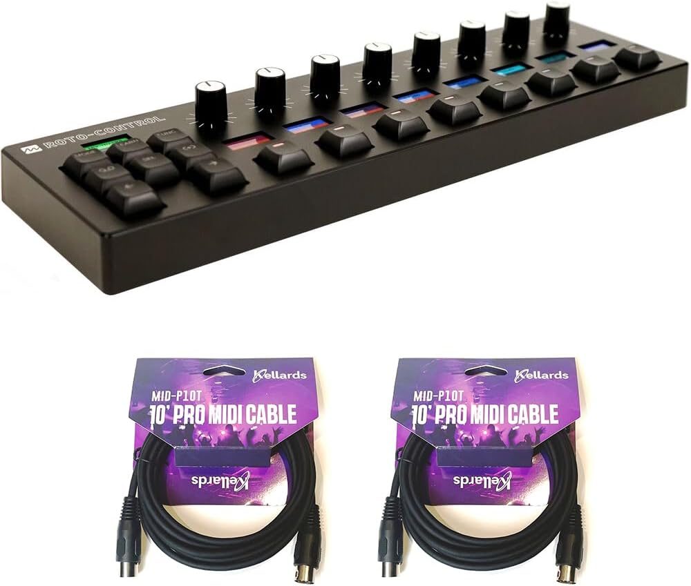 Melbourne Instruments ROTO-CONTROL DAW and MIDI Controller Bundle with 2x Kellards MID-P10T Pro MIDI to MIDI Cable 10 Feet