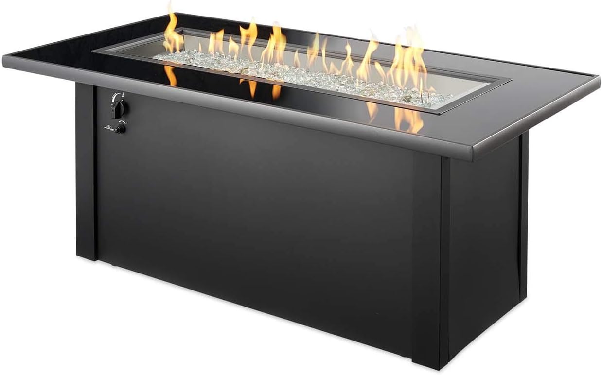 Outdoor GreatRoom Co. Propane Fire Pit Table - Monte Carlo Gas Fire Pits for Outside Patio - 60 Inch Rectangular Glass Top Firepit Fire Table with Matching Tabletop Cover, Metal Base, 80,000 BTU