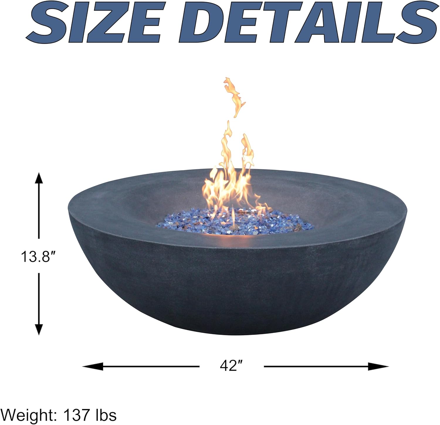 42 Inch Outdoor Propane Fire Pit Table, Concrete Gas Fire Pit Bowl in Ash Black, Portable Round Firepit for Patio, Garden, Backyard, High Efficiency Heating
