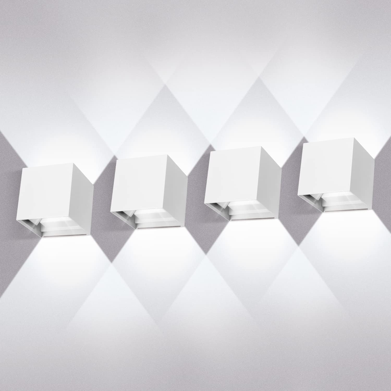 Juyace 20W LED Outdoor Wall Sconce Light 2000lm 6000K White Modern Exterior Fixture Up Down Angle-Adjustable with US Mount Plate Aluminum for Front Porch Patio House Garage Door 4 Pack