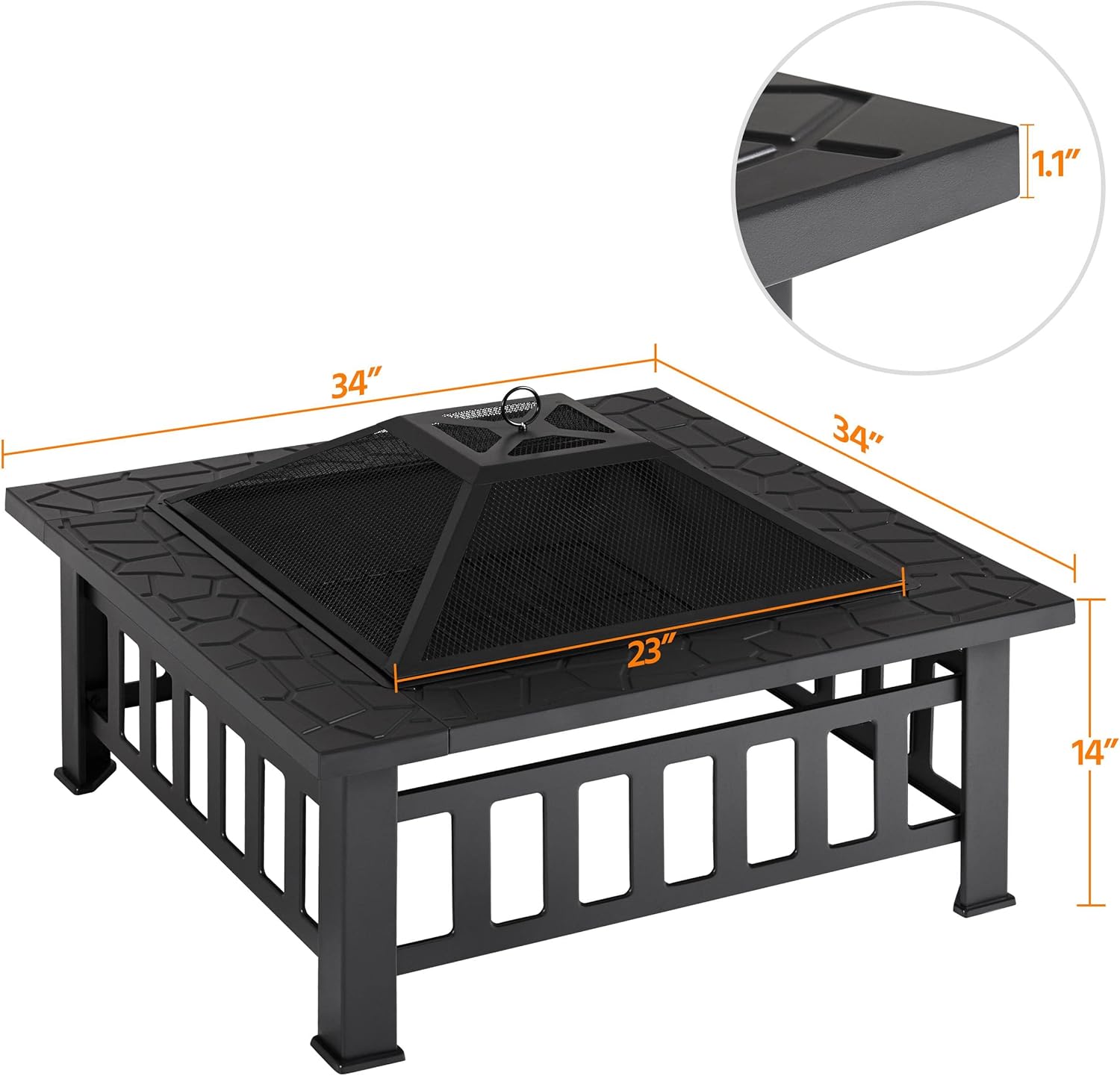 Topeakmart Outdoor Fire Pit Wood Burning 32in Multifunctional Firepits Table Patio Stove with Waterproof Cover, Spark Screen, Poker, Large Square Fire Pits for Outside Garden Camping