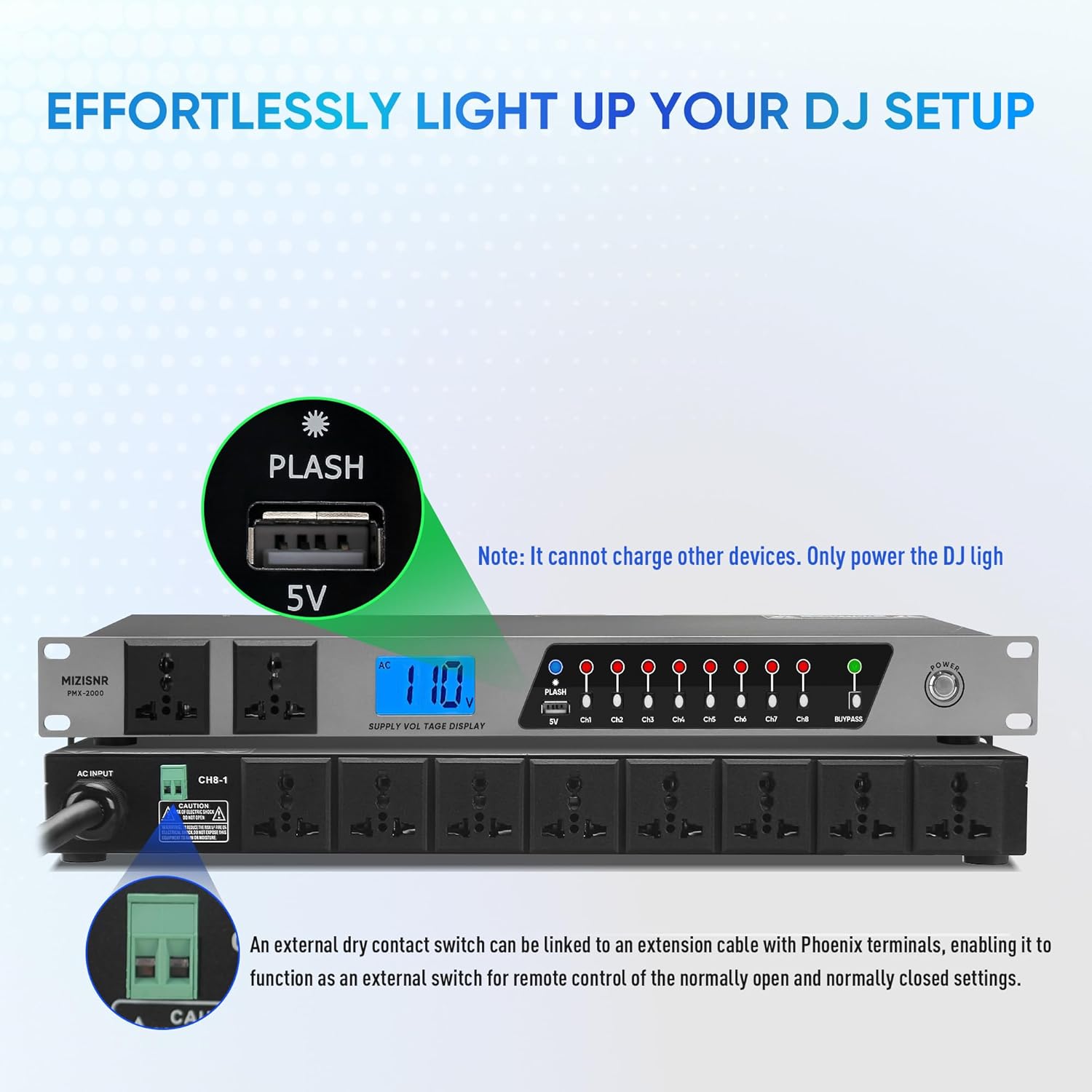 Power Conditioner, 20 Amps 10 Outlet Rack Mount Power Sequencer for Audio Equipment, 2000w Power Supply with 8 Independent Switches, 2P Surge Protector, External Switch, Voltage Display