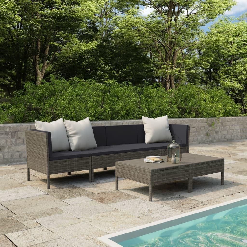6 Piece Patio Lounge Set with Cushions Poly Rattan Gray,Relaxing Patio Lounge Set with Modern Cushions and Durable Construction Patio Furniture Sets, Outdoor Furniture Sets, Grey