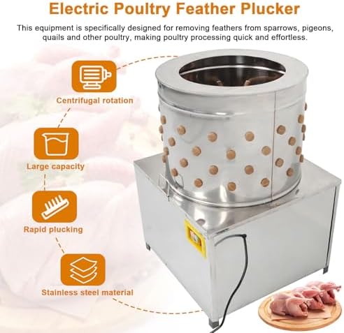 Automatic Chicken Plucker Machine - 350 RPM Stainless Steel Drum with Rubber Plucking Rods, Ideal for Restaurants, Farmers Markets, and Food Factories - 35Model