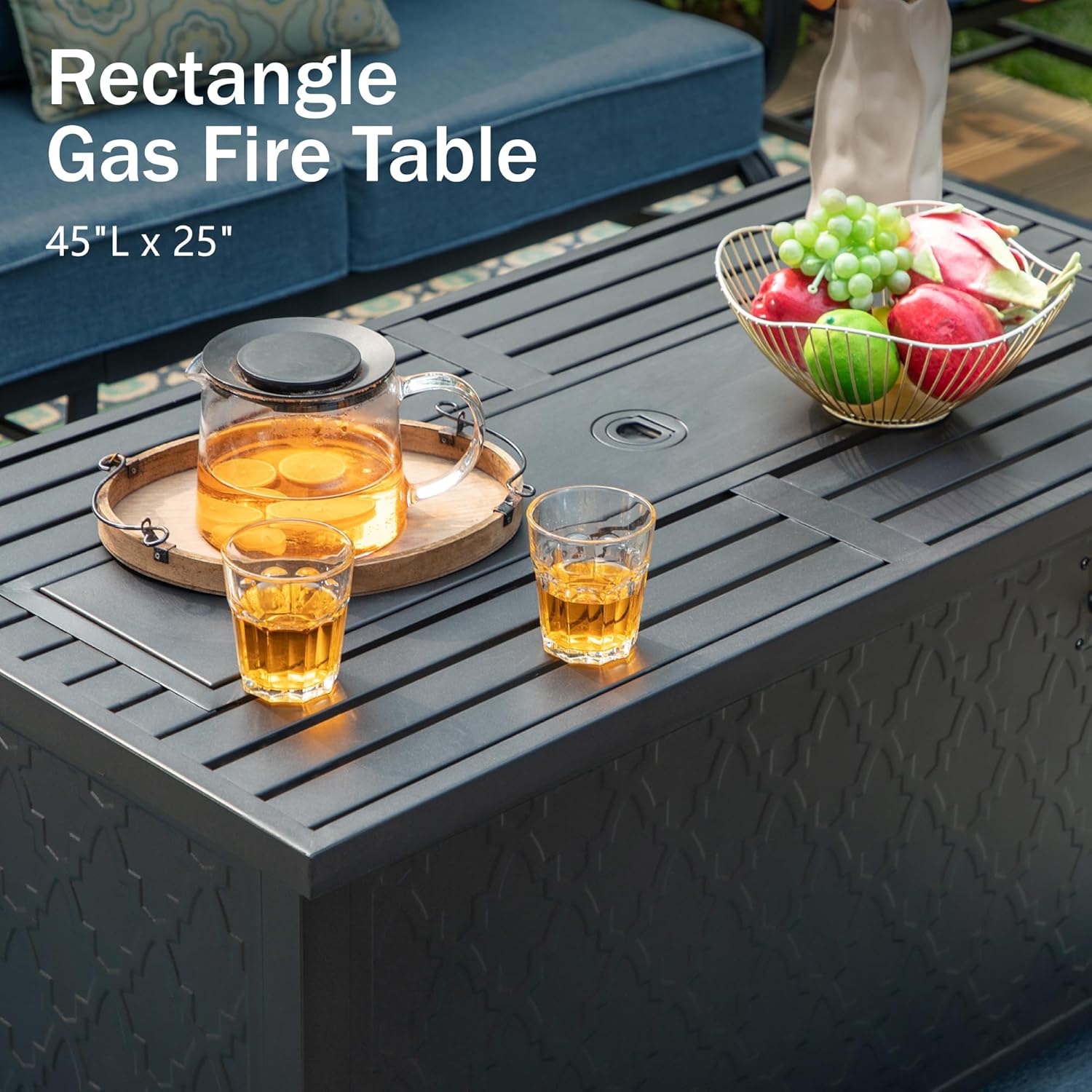 PHI VILLA Outdoor Patio Furniture Set, Swivel Sofa Chairs & 3 Deep Seat Sofa Bench, Gas Firepit Table, Upgraded Fabric Suitable for Outdoor Use, 8 PCS Navy Blue