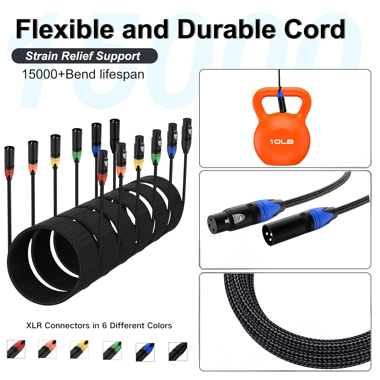 XLR Cables 25ft 6 Pack - Male to Female Braided Shielded Microphone Cable, 3-Pin Copper Conductors XLR Speaker Cords for Microphone, Mixer, DMX & PA Systems(Colorful)