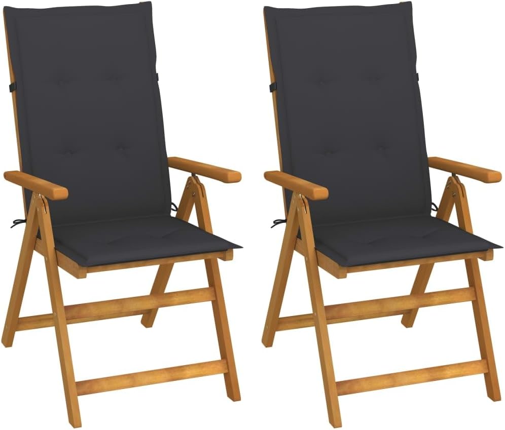 Patio Reclining Chairs 2 pcs with Cushions Solid Acacia Wood,Acacia Wood Patio Reclining Lounge Chairs with Cushions for Outdoor Relaxation and Comfort Outdoor Furniture, Outdoor Chairs