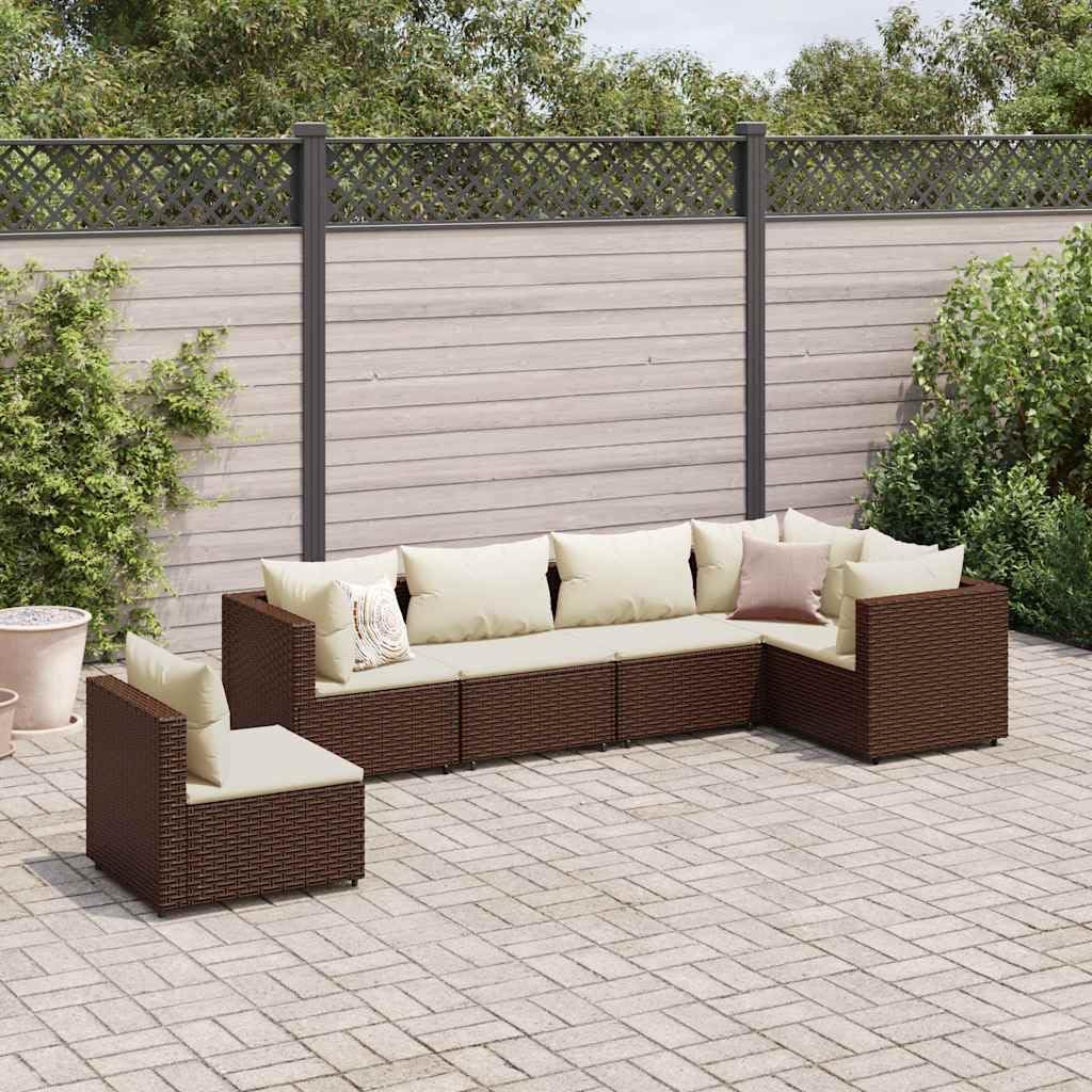 Patio Set 6 Piece Patio Lounge Set with Cushions Brown Poly Rattan