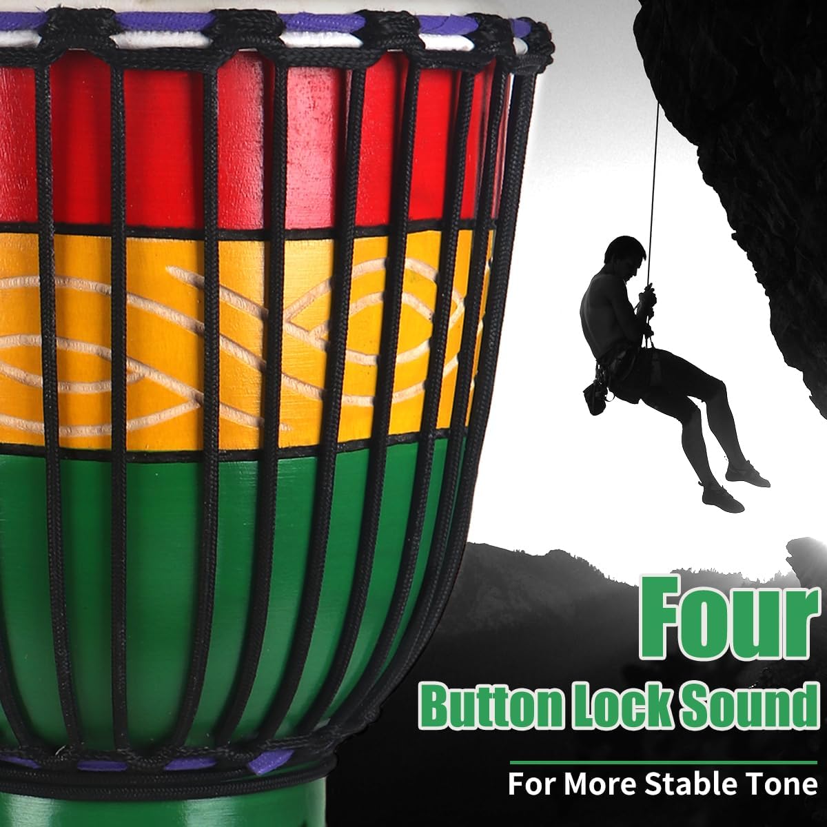 lotmusic African Djembe Drum, Standard 10'' Hand-Carved Mahogany Congo Drums, Professional Bongo Drum With Goatskin Drumhead for Adults