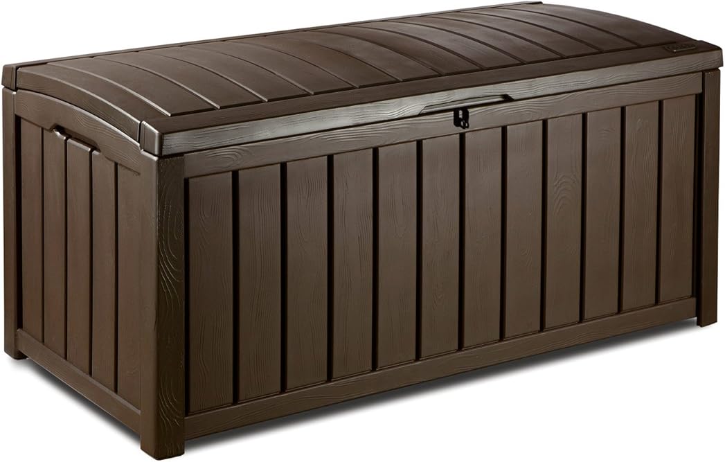 Keter Glenwood 101 Gallon Resin Large Deck Box-Organization and Storage for Patio Furniture, Outdoor Cushions, Garden Tools and Pool Toys, Grey & Black