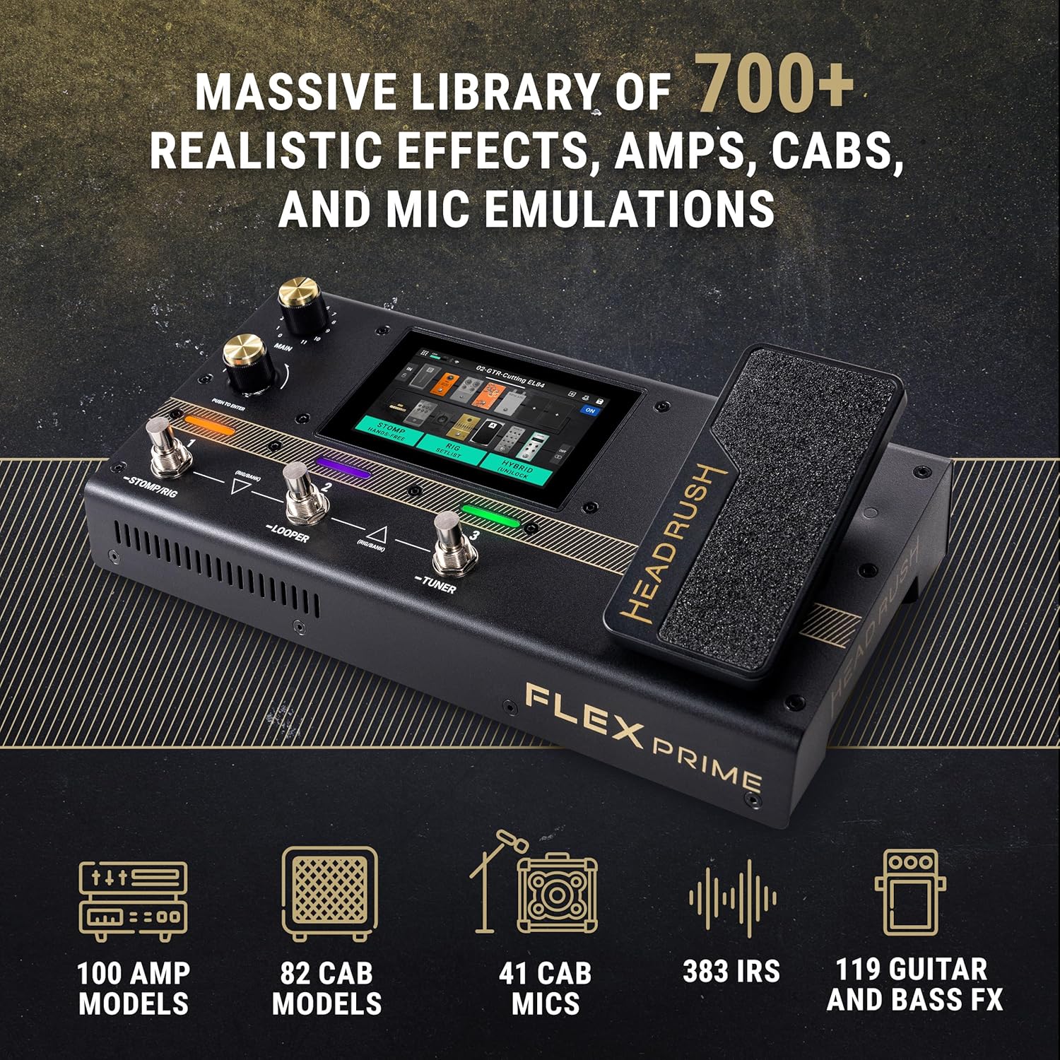HeadRush Flex Prime - Guitar and Bass Multi Effects Pedal and Amp Modeling Processor with Touchscreen, Looper, Wi-Fi, Bluetooth, IR Loader, USB, Lessons