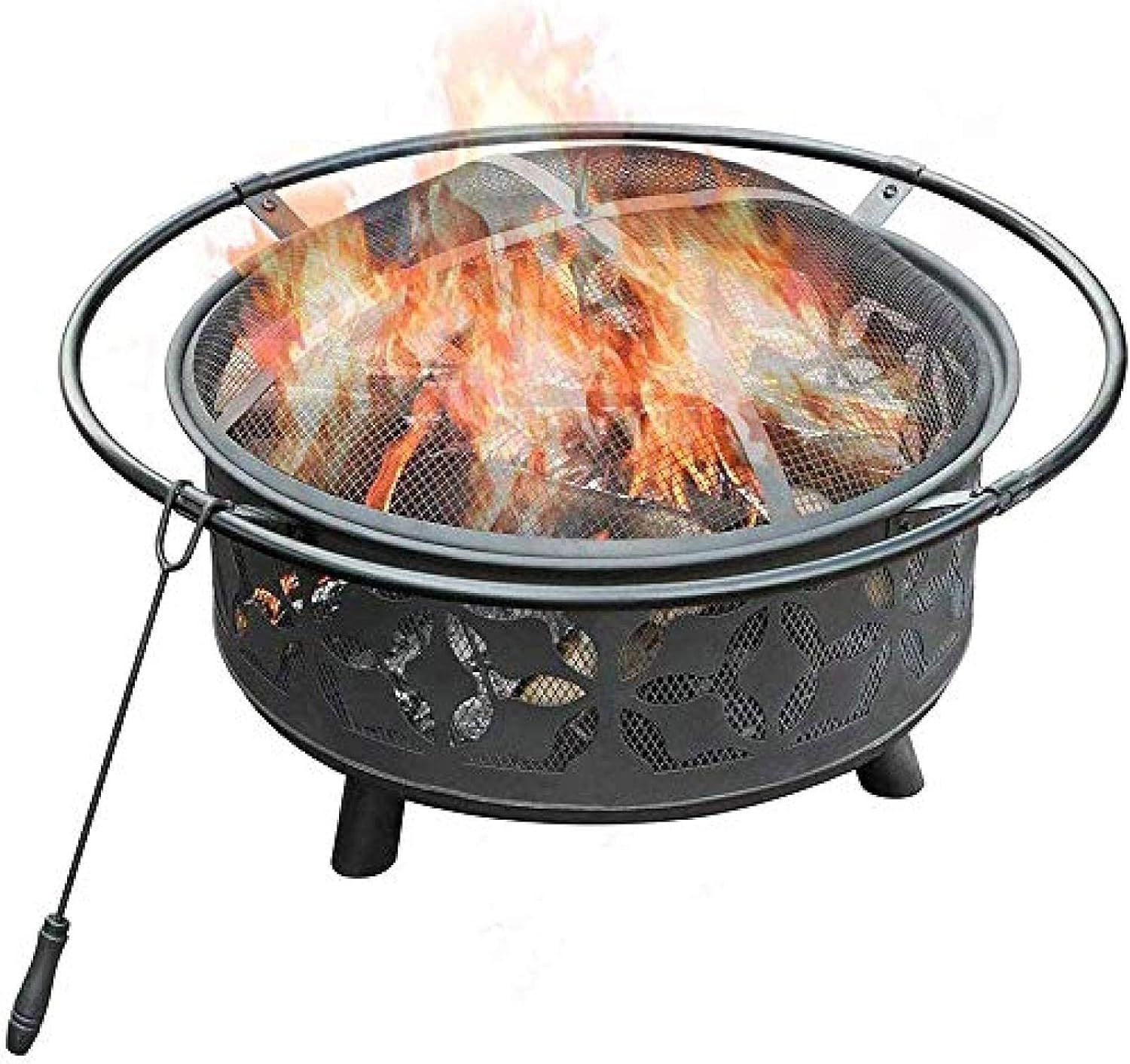 Fire Pit BBQ Grill Fire Bowl Wood Burning Patio Pit and Outdoor Backyard Pit with Spark Screen and Round Fireplace Cover Large 29 Inch