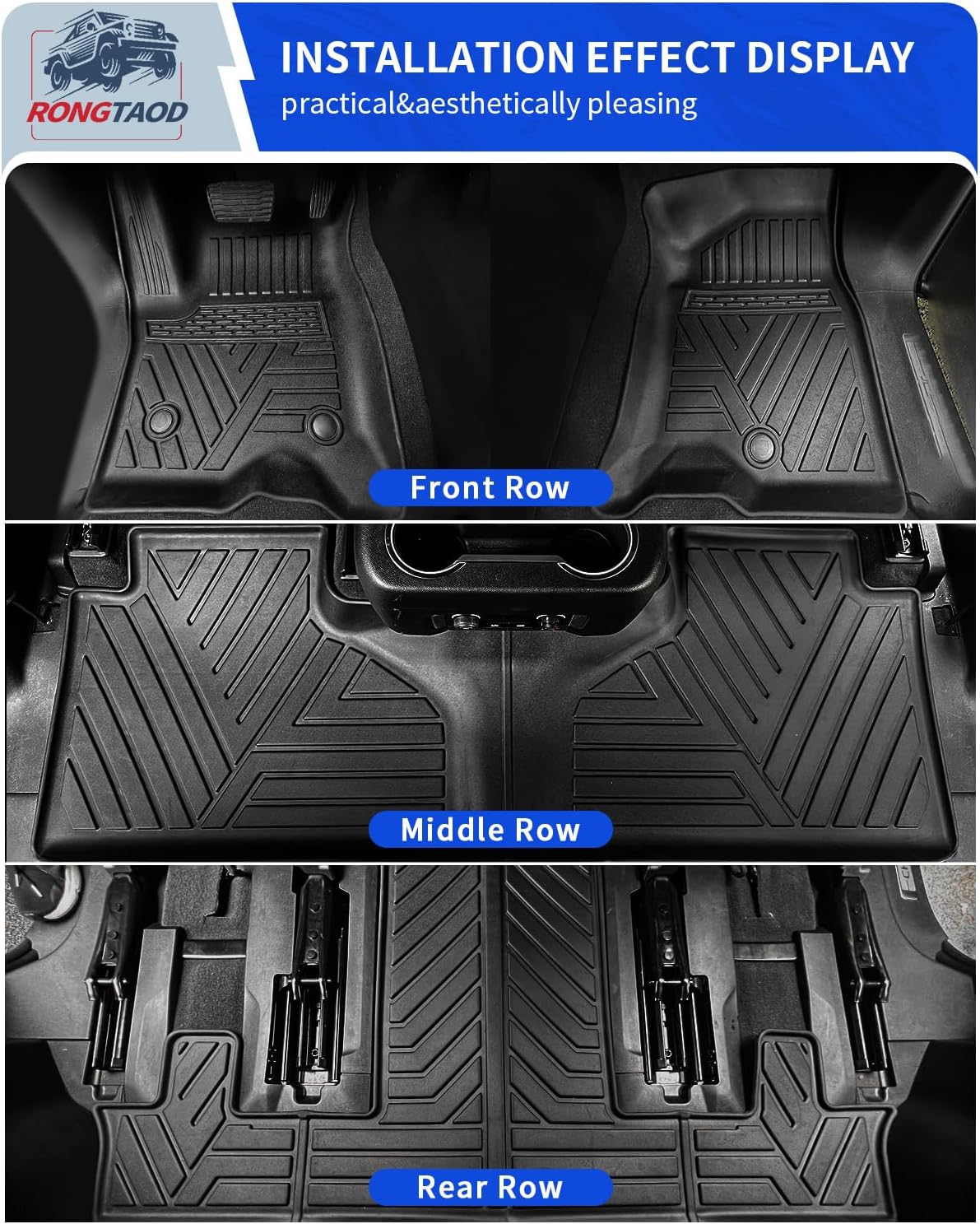 Rongtaod Floor Mats Compatible with 2022 2023 2024 2025 2026 Chevrolet Tahoe 7 Seats Trunk Mat Cargo Mat Cargo Liner Back Seat Protector Chevy Tahoe Accessories (Trunk Mat+Backrest Mats+Floor Mats)