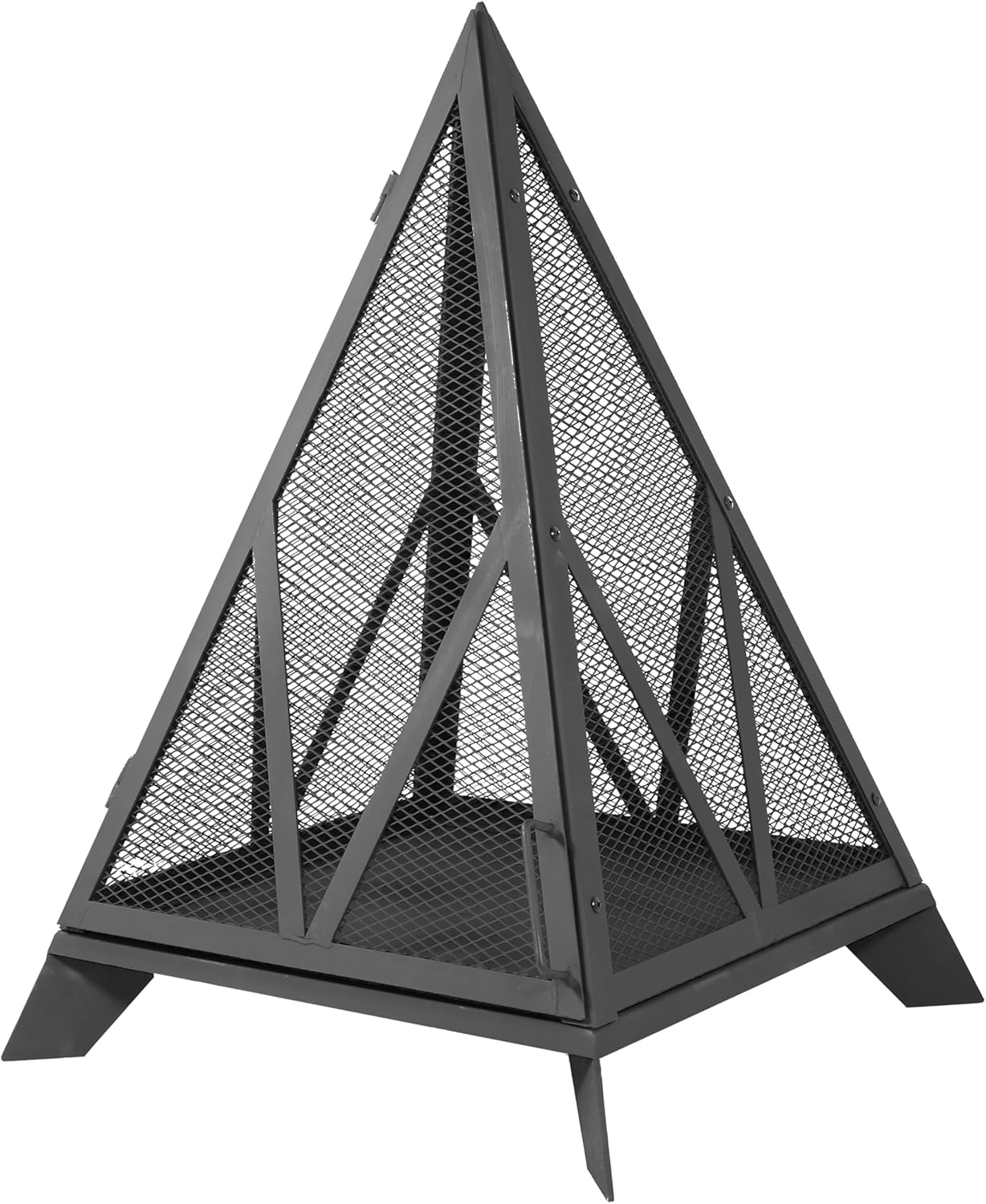 Sunnydaze Majestic Pyramid Heavy-Duty Steel Mesh Outdoor Fire Pit - Includes Protective Cover and Poker - Powder-Coated Black Finish