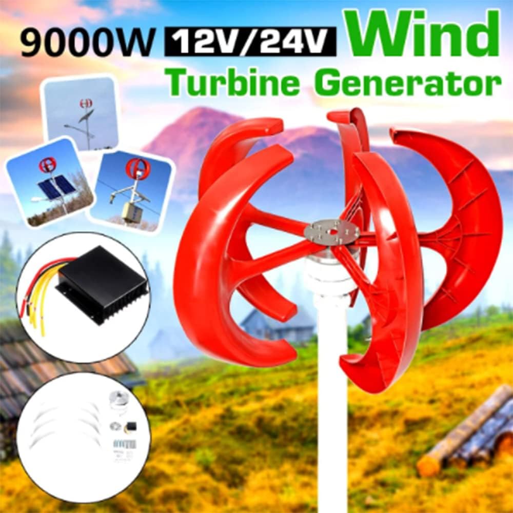9000W Vertical Axi Wind Turbines Generator Lantern 12V 24V 5 Blades Motor Kit for Home Hybrids Streetlight Electromagnetic,White,24v