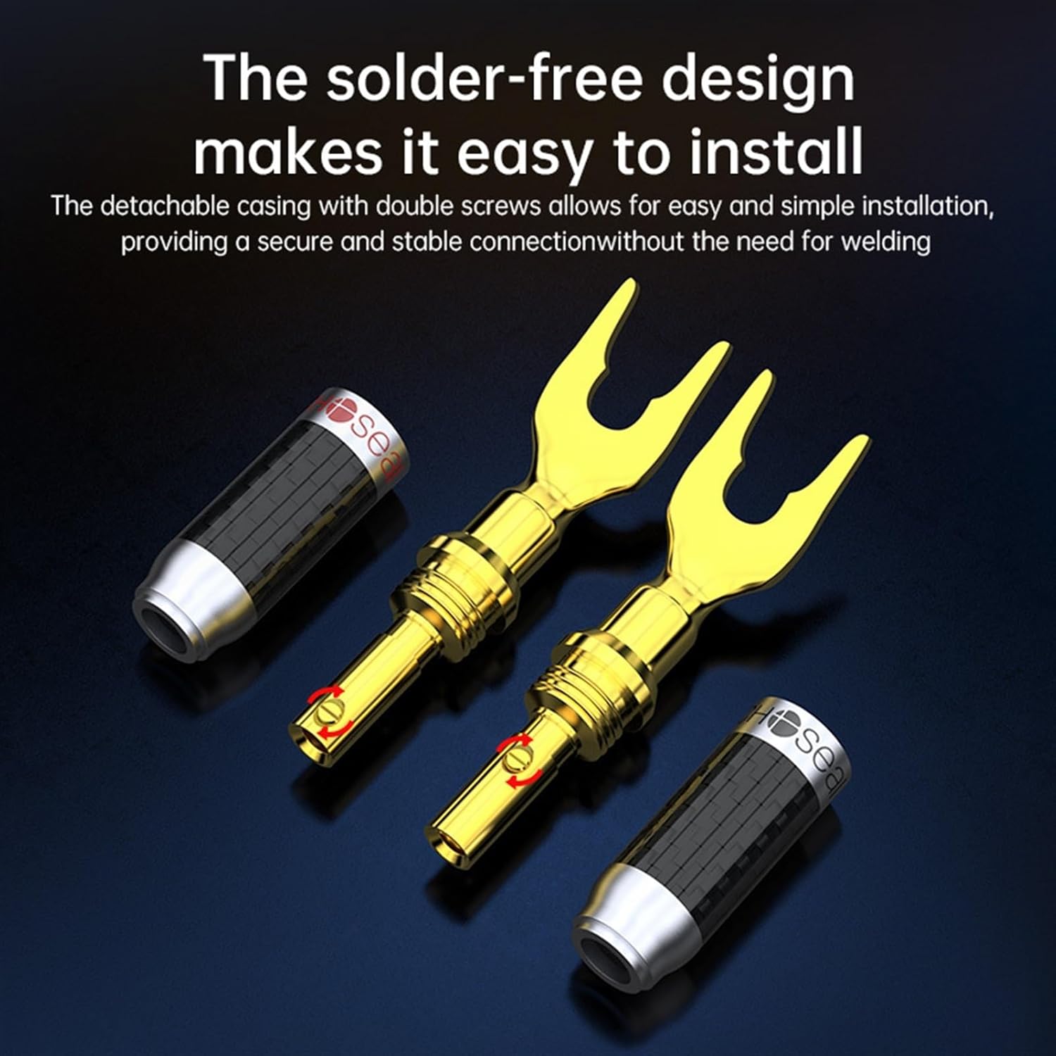 Banana Plugs 2Pairs/4Pcs Gold-Plated U-Shaped Carbon Fiber Banana Speaker Connectors for Speaker Wire Amplifiers(Black)