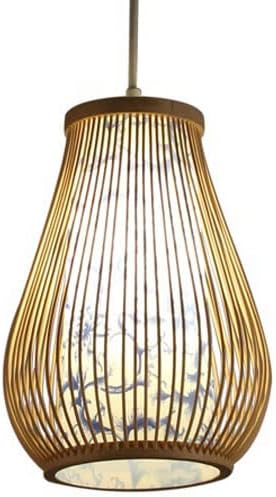 Modern Weave Wicker Hanging Lamp,Gourd Rattan Pendant Chandelier,Modernism Ceiling Pendant Fixture with Blue and White PorcelainInner Hood，for Hallway Dining Room Woven Light