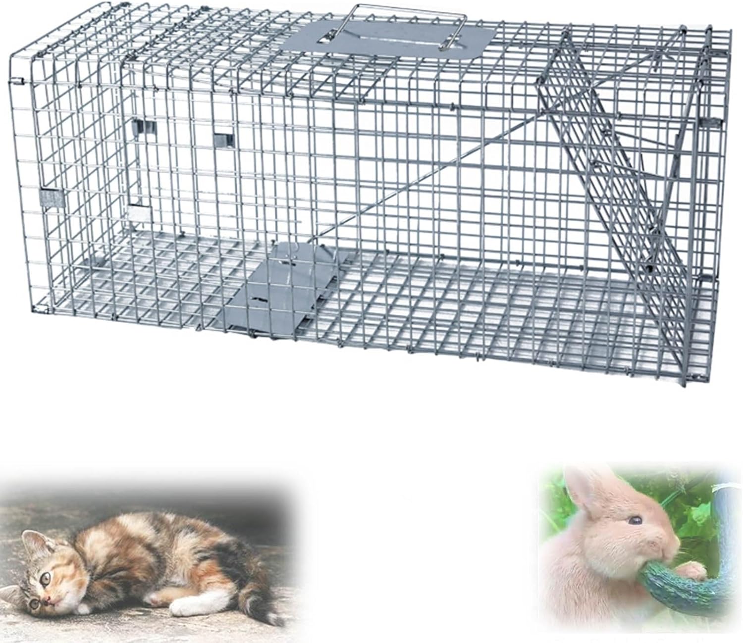 32in Cat Traps for Strays Outside, Folding Live Animal Traps for Feral Cats, Live Animal Cage Trap for Squirrels, Rabbits, Groundhogs
