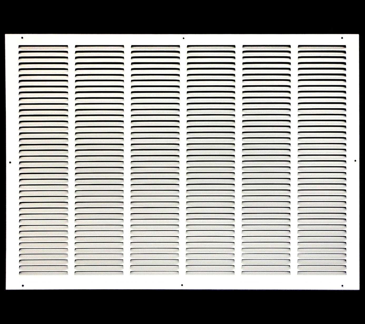 HVAC Premium 34'' x 16'' [Duct Opening] Flat Stamped Steel Return Air Grille - Sidewall and Ceiling - HVAC Vent Duct Cover - White [Outer Dimensions: 35.75''w X 17.75''h]