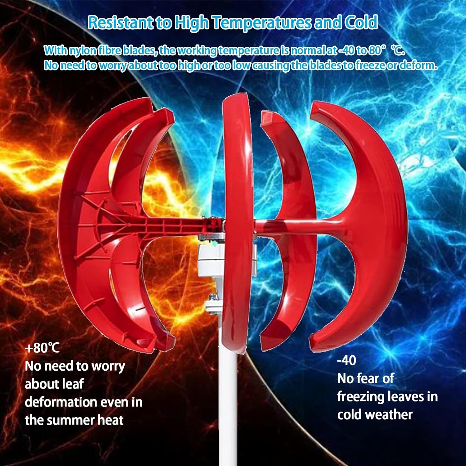 High-Efficiency 5-Blade Vertical Wind Turbine Generator Kit, 12V/24V/48V, 16000W, with Controller - Ideal for Home, Camping & Boat Use (Red, 48V)