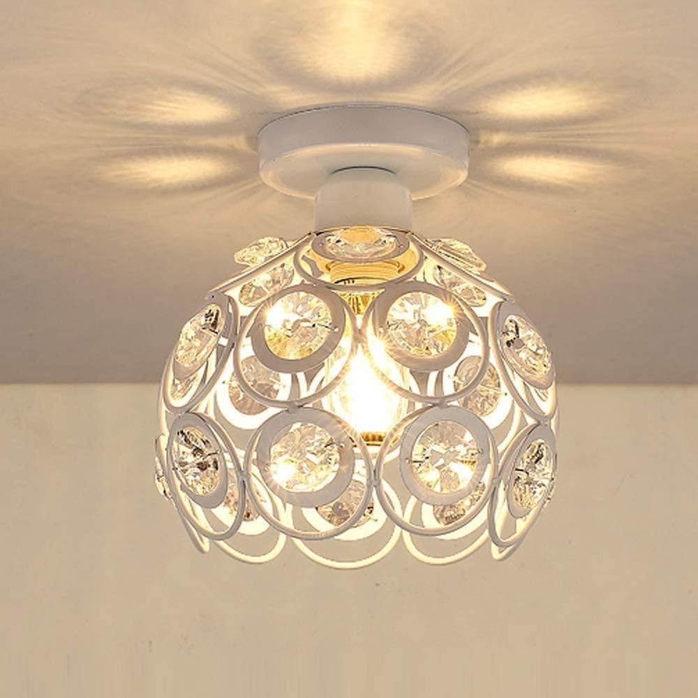 Bracket Light Crystal Ceiling Light Aisle Lights, Creative Bedroom Ceiling Lamp, Ity Beaded Iron Cage Design Celling Lighting Fixture for Porch Study Corridor, E27 Base,Black Stainless Steel Bra