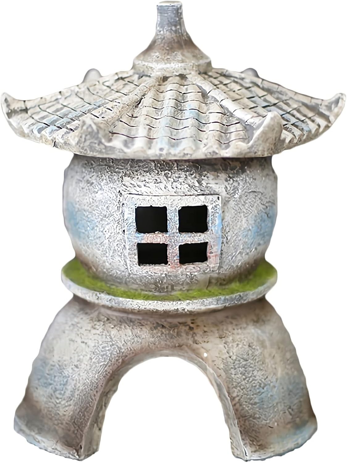 RAN Polyresin Asian Pagoda Lantern Figurine Solar Powered Zen Pagoda Outdoor Statue, Waterproof Garden Sculpture, 11.02