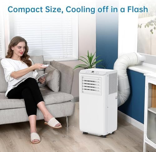 Portable Air Conditioner - 8,000 BTU, Compact Design, 3-in-1 Functionality (Cooling, Dehumidifier, Fan), Remote Control, Includes Window Kit for Easy Setup, Cools Rooms Up to 350 Sq.Ft, White