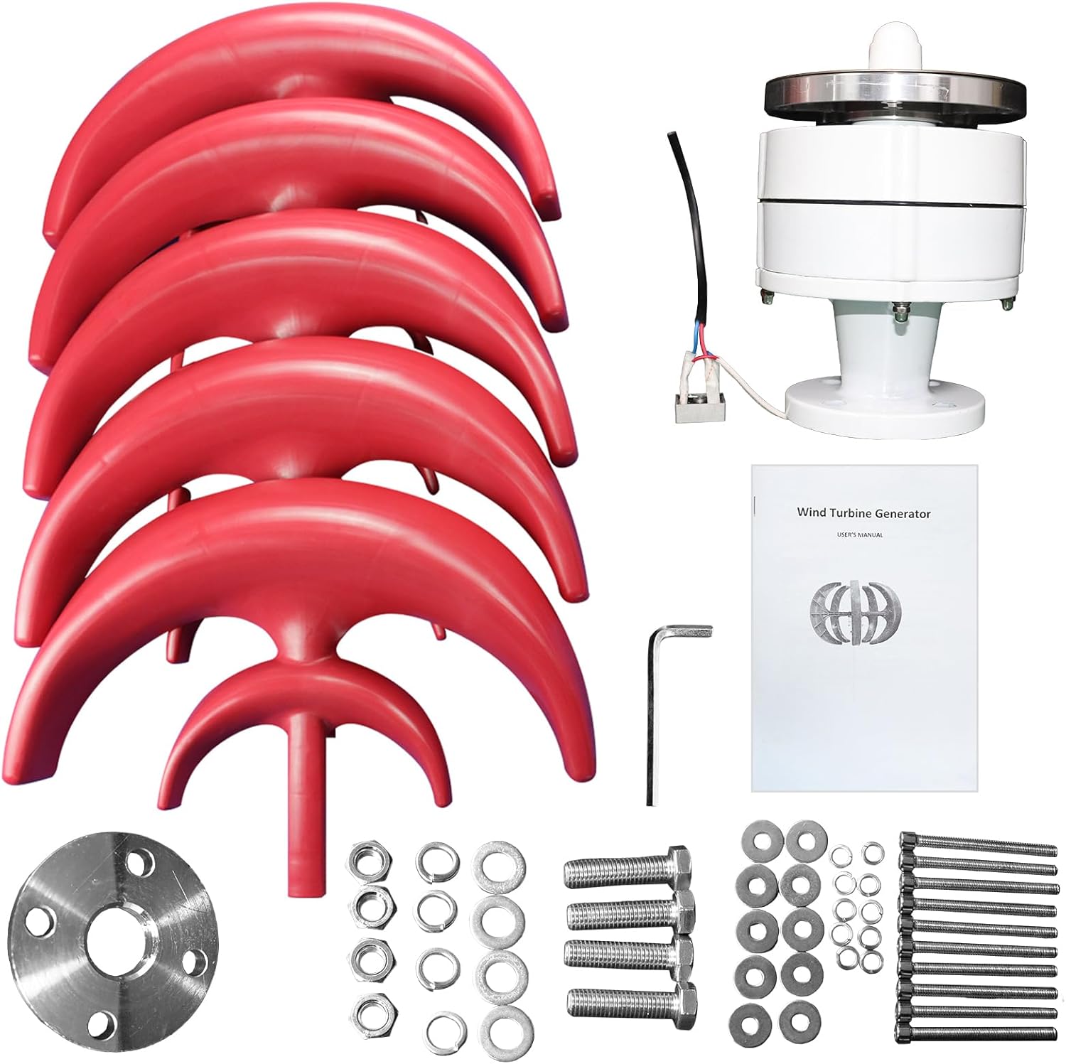 600W Wind Turbines Generator,5 Blades DC12V Wind Vertical Axis Generator Kit for Home Hybrids Streetlight Use, Electromagnetic Electricity Producer Equipment (Red)
