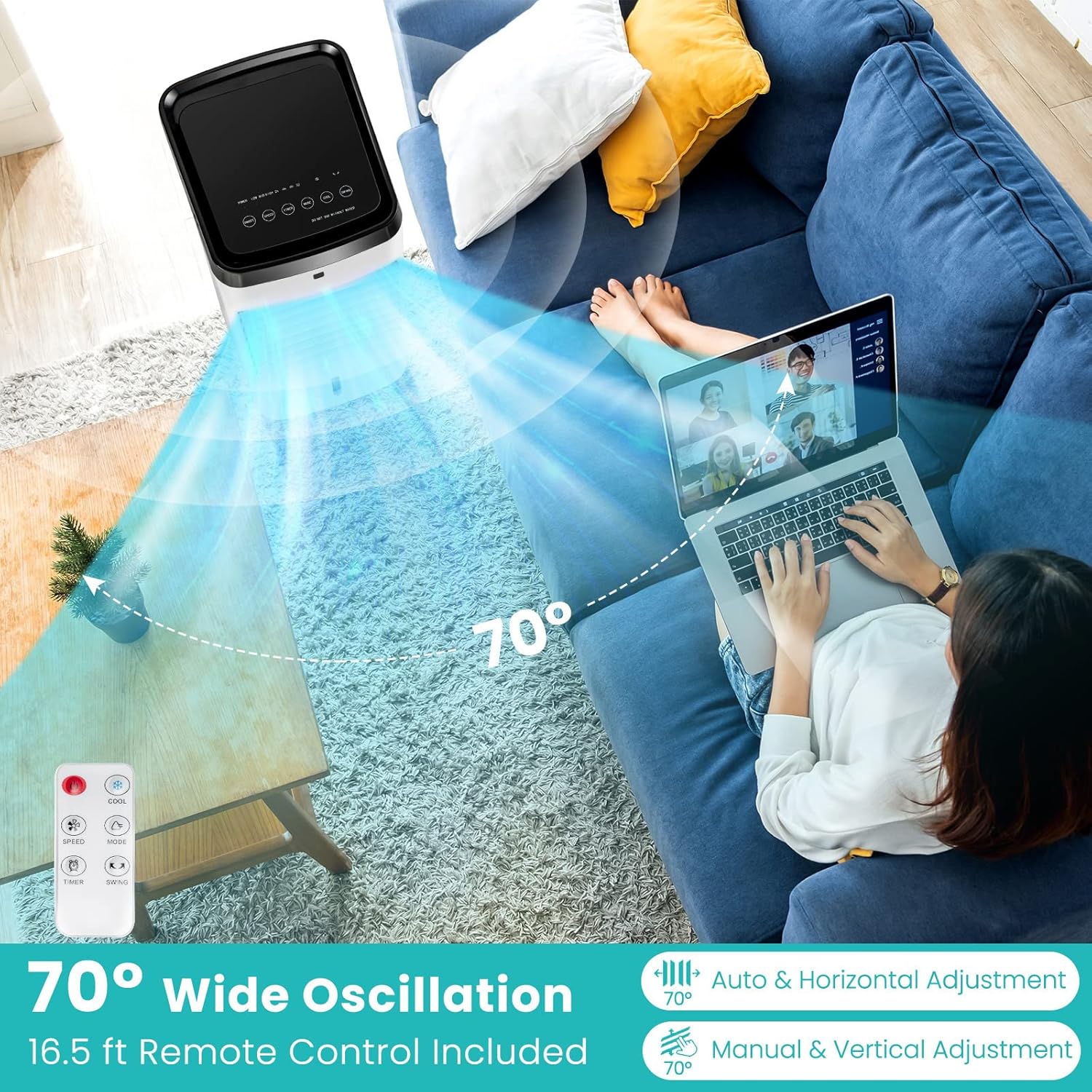 GOFLAME Evaporative Air Cooler Portable, 3-in-1 Humidifying Cooling Fan with Remote, 3.5L Water Tank, 2 Ice Packs, 4 Wind Modes, 3 Speeds & 12H Timer, 70° Oscillation Swamp Cooler for Home Office