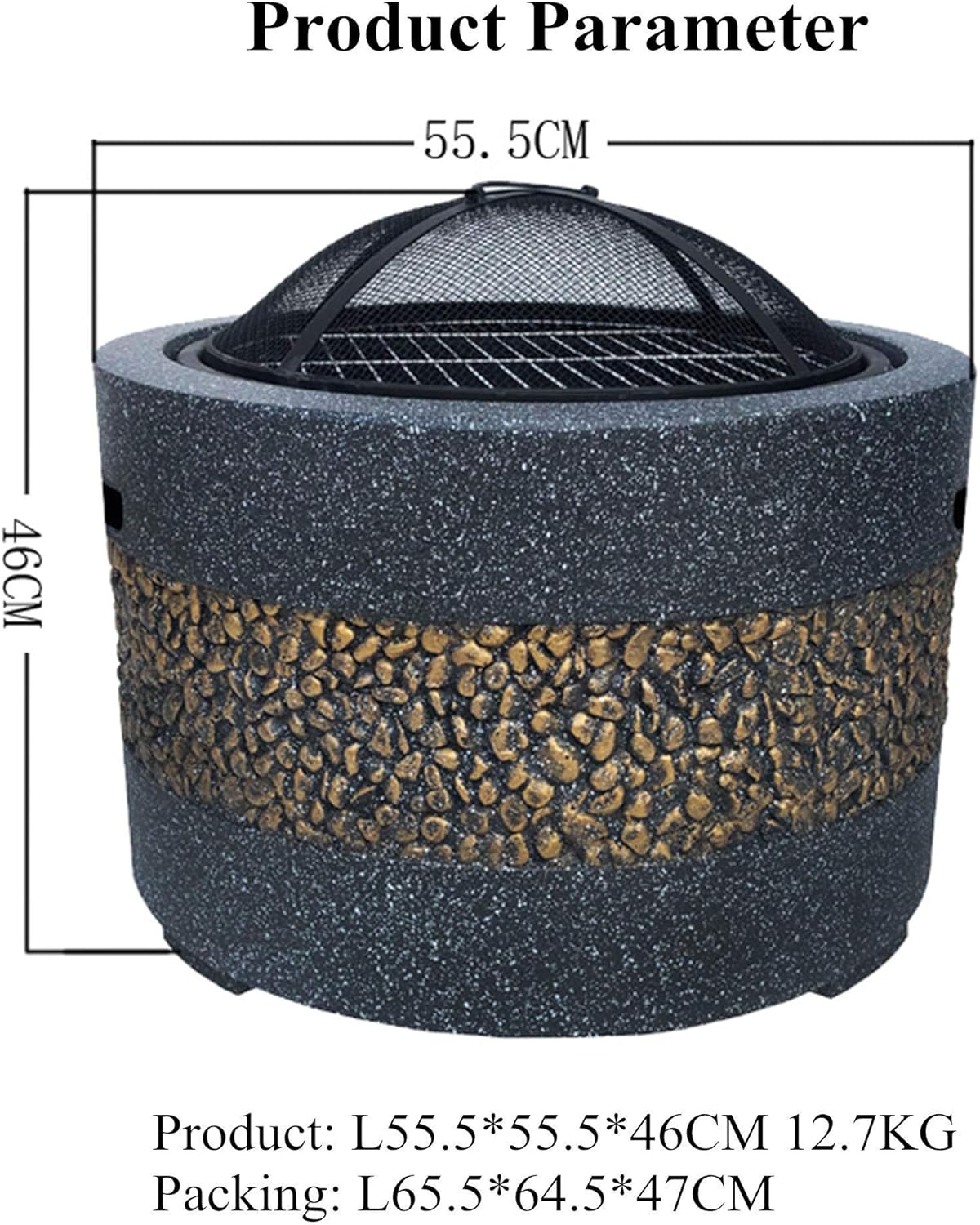 Cast Stone Fire Pit,Large Firepit Table Wood Burning,Mesh Screen Spark Protector and Lift Hook,Heat Resistant Fire Bowl,Patio Garden Fireplace