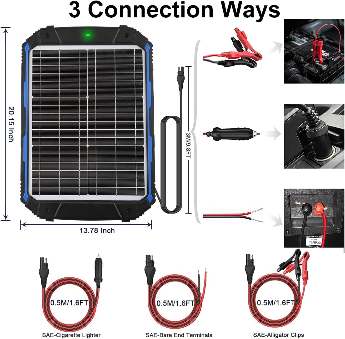 SUNER POWER 25W 12V Solar Battery Trickle Charger & Maintainer PRO, Built-in Intelligent MPPT Controller, Waterproof 12 Volt 25 Watt Solar Panel Charging Kits for Car Marine RV Trailer Boat Automotive