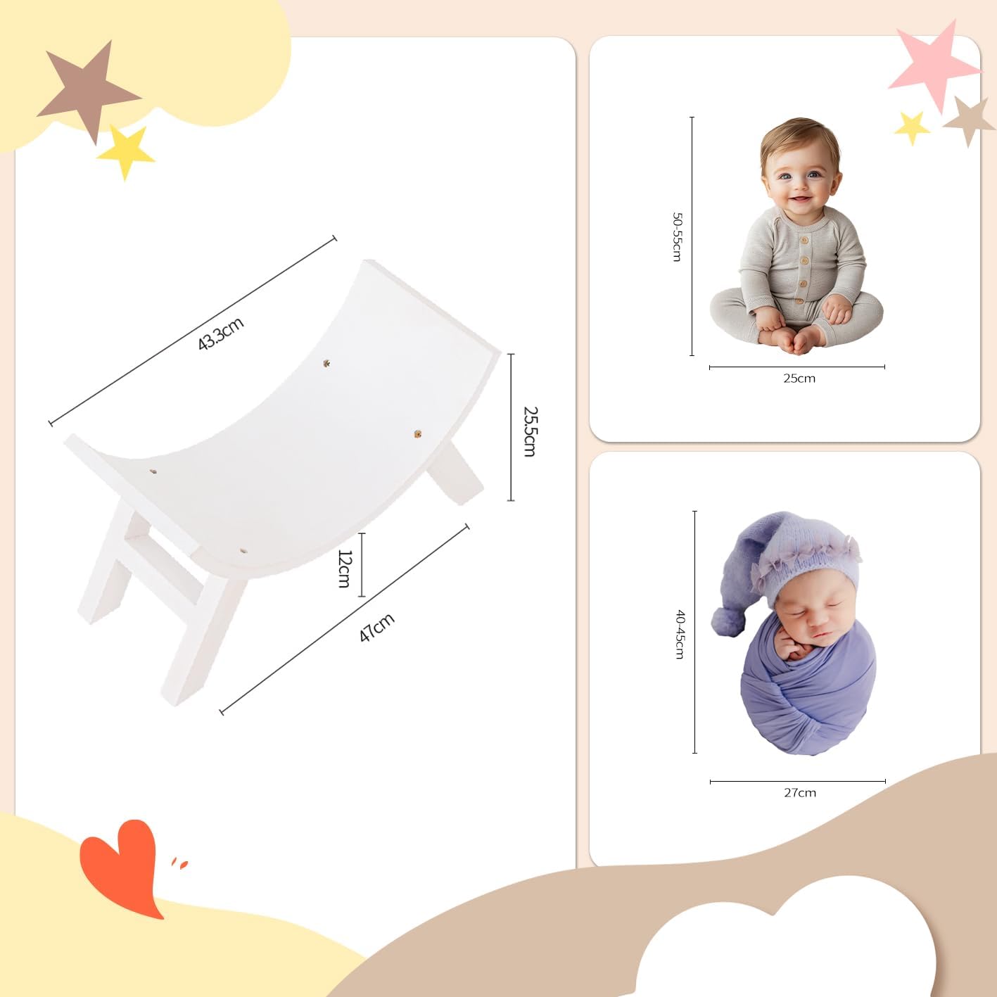 Kate Newborn Photography Props for Baby Wooden Photo Props Set for Photo Studio Photoshoot Newborn Props for Photography with Stretch Wrap