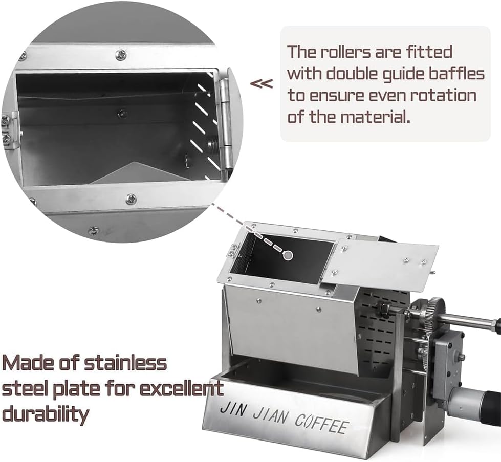 Electric Coffee Bean Roaster, Gas Coffee Bean Baker with Thermometer, 3.4L Drum Type Stainless Steel Coffee Roaster Machine for Home and Commercial Use