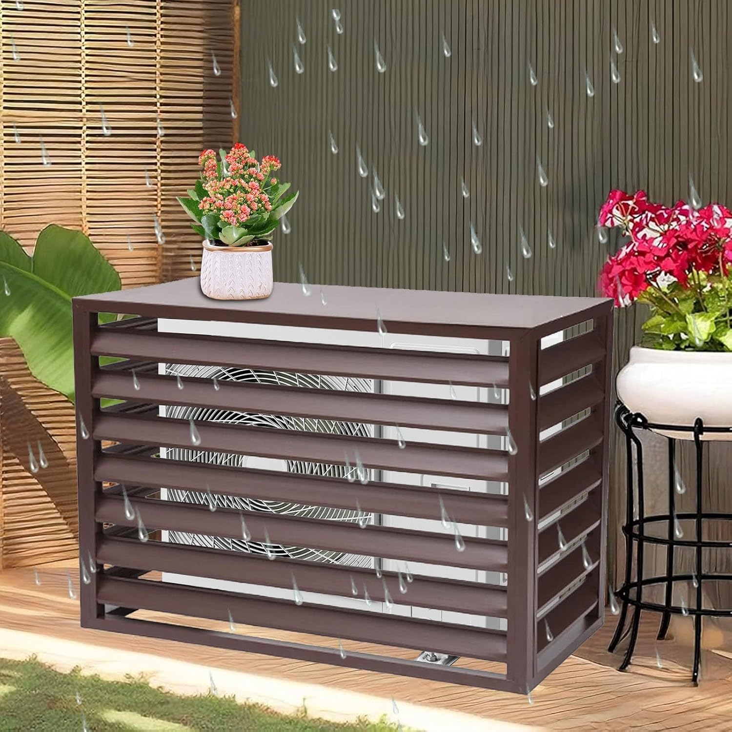 Air Conditioner Covers for Outside Units, Aluminum Air Conditioner Fence with Top Cover, Organize The Garden, for Plant Rack Privacy Screens(Brown,110cm)
