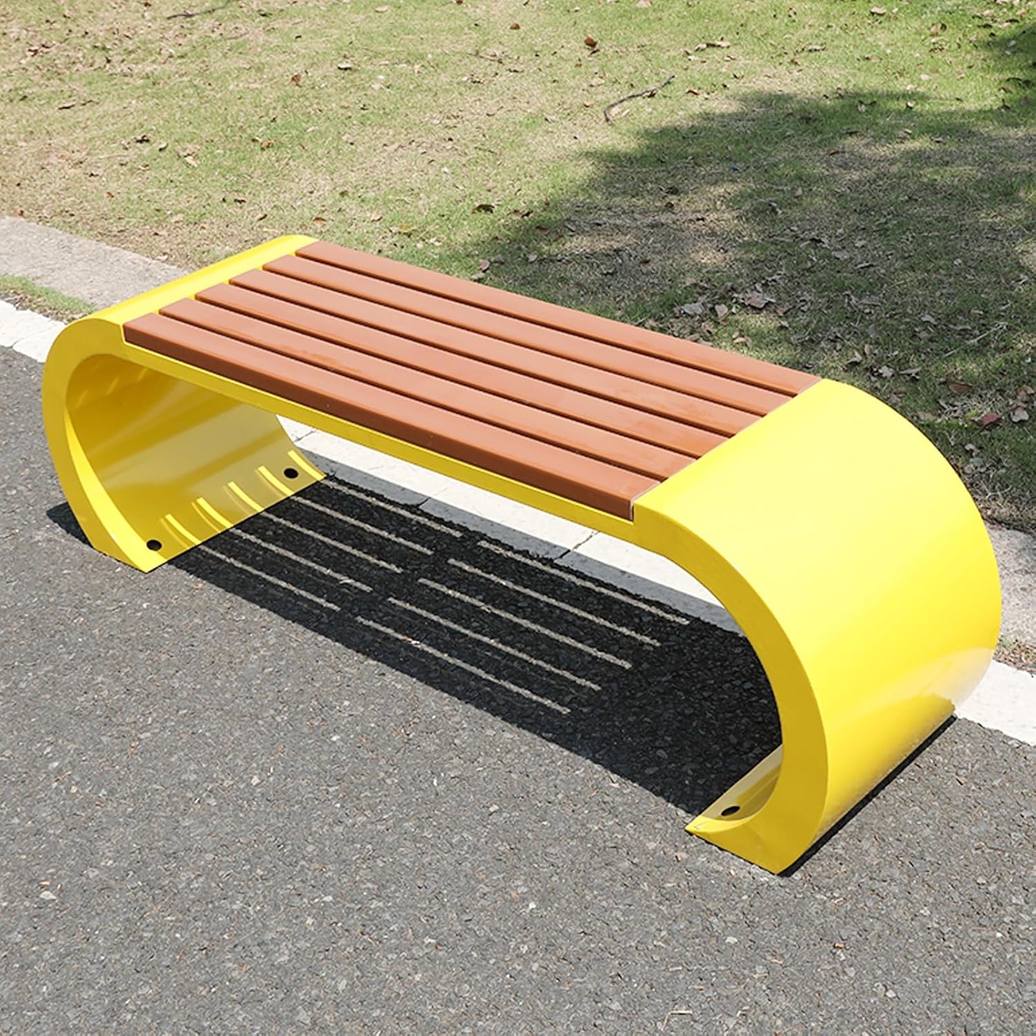 Yellow Metal Backless Bench for Indoor/Outdoor Use, Stylish Patio Garden Loveseat, All-Weather Porch Furniture, 59.1in Lounge Chair for Yard & Park Decor