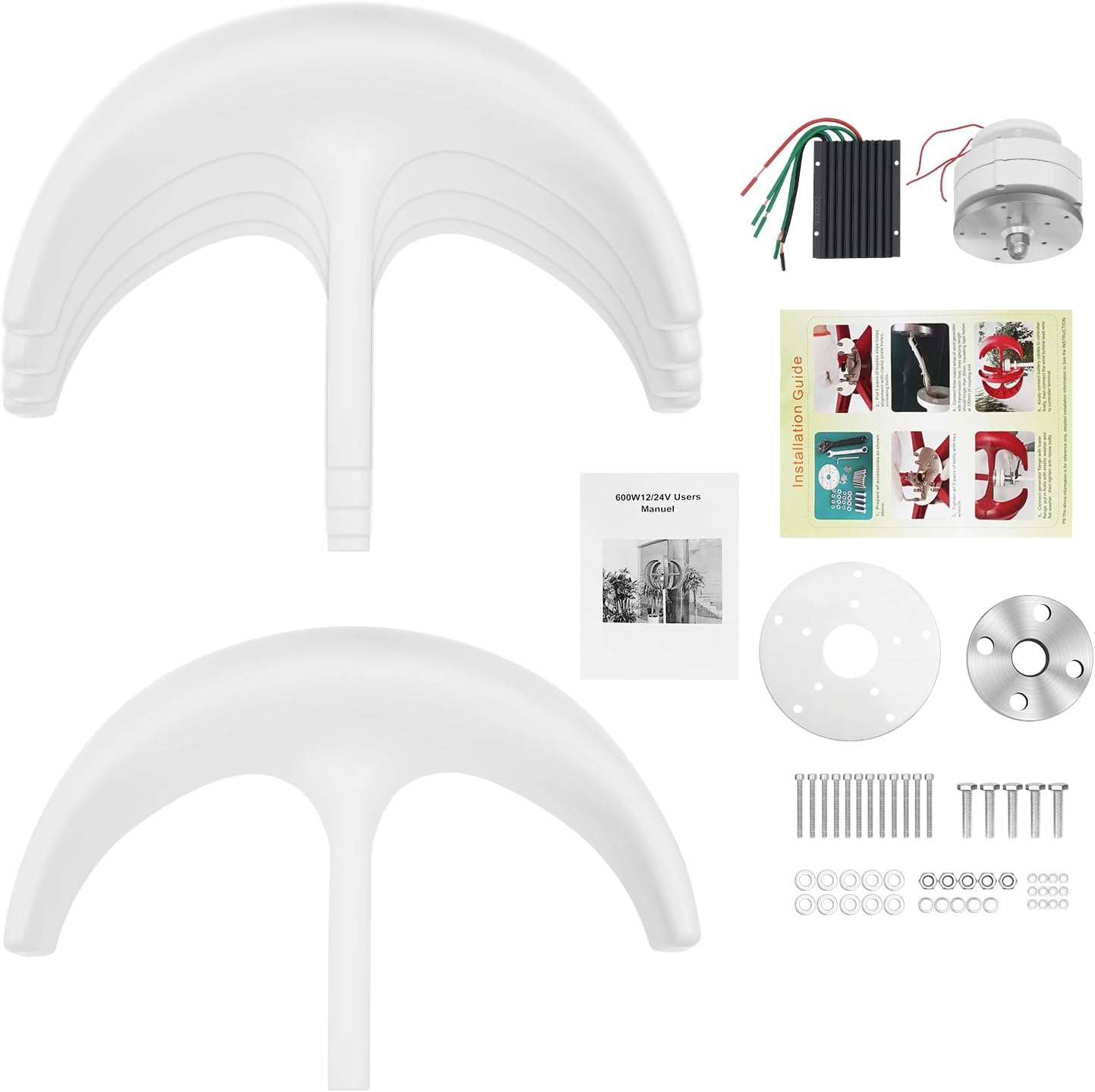 Wind Turbine Generator, 600W 24V Automatic Windmill Power Generator Home Wind Turbine System with Controller and 5 Blades, Home Windmill Power Equipment Kit for Boats, Gazebos, Chalets