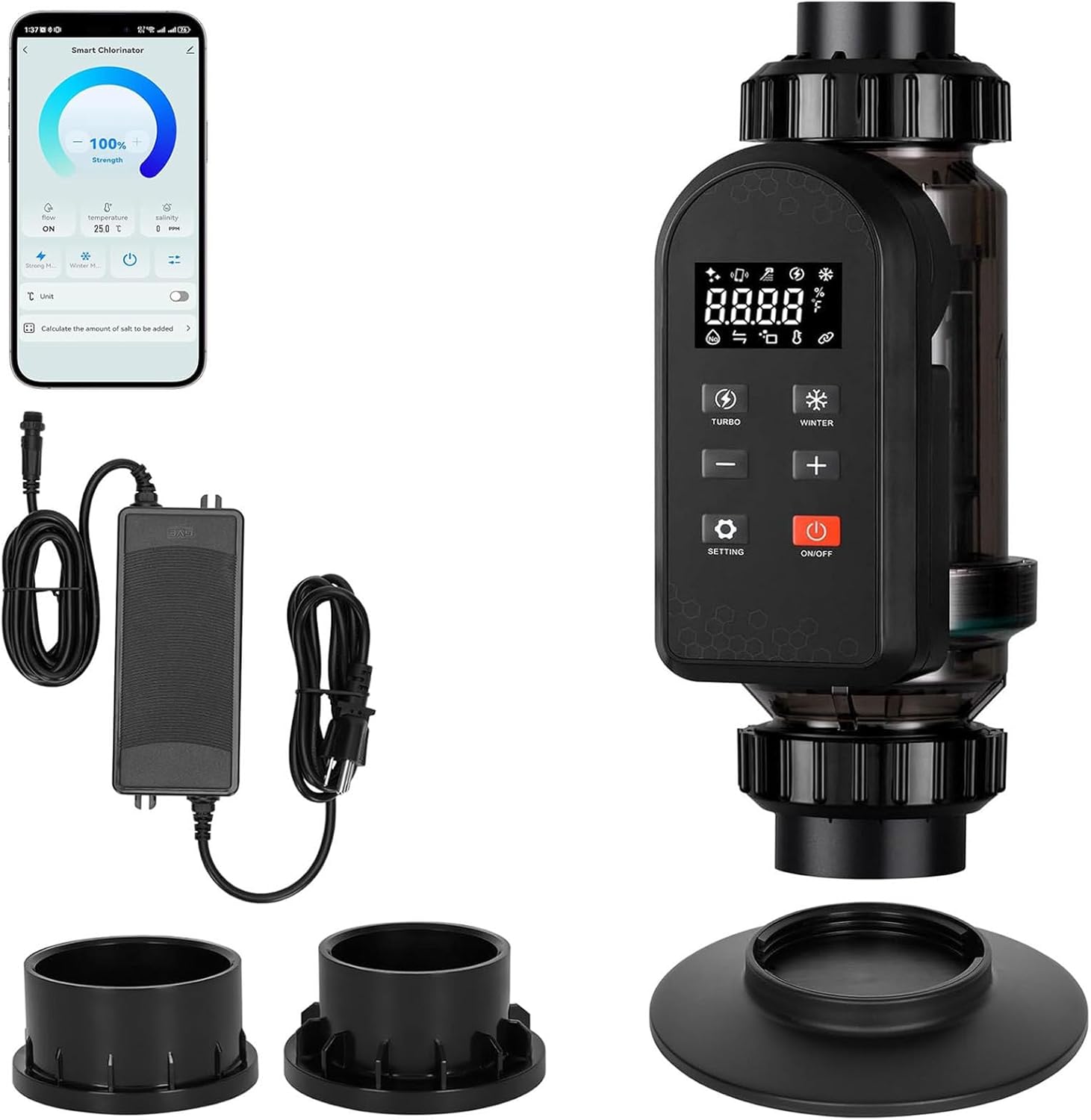 Salt Water Pool Chlorinator System, Salt Chlorine Generator with Smart APP Control, Six Alarm Protection, Self-Cleaning, 5-100% Output Adjustable, Up to 60,000 Gallon Pool,50g/h