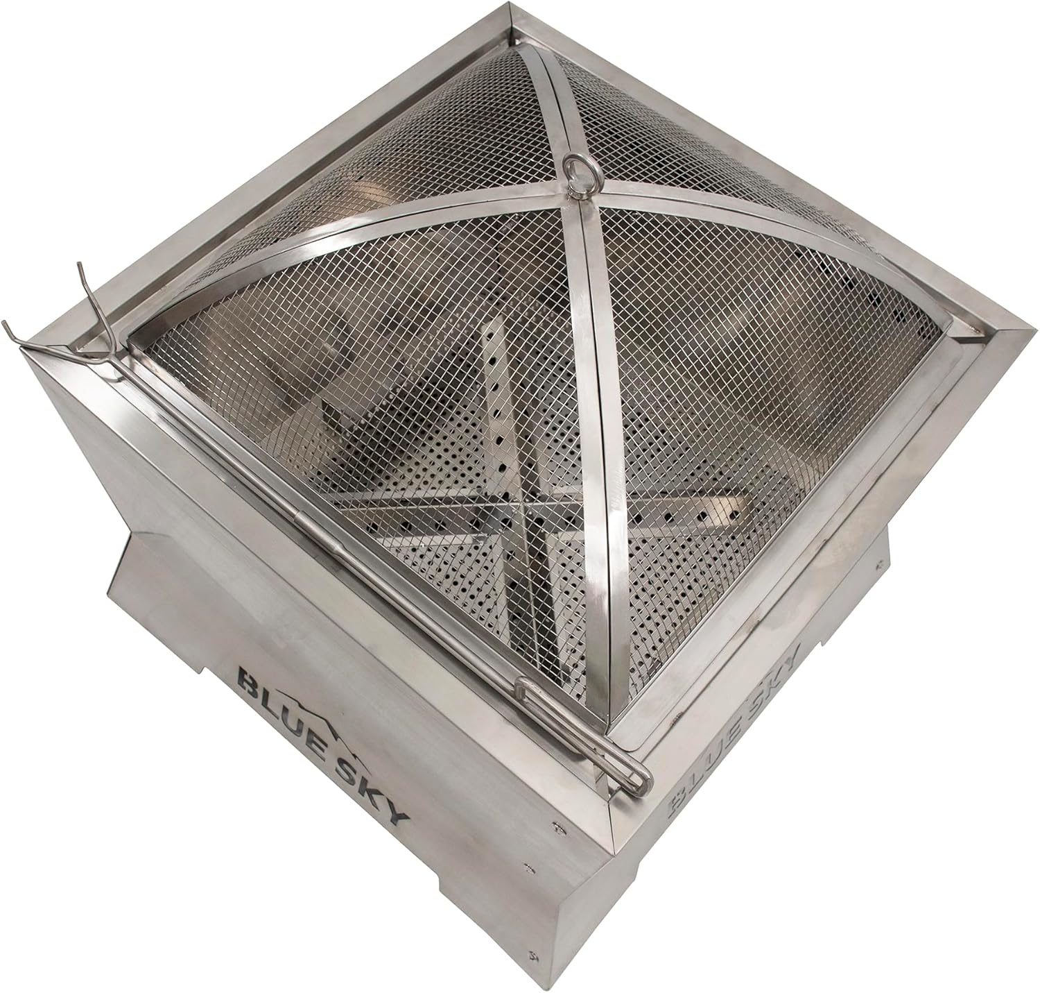Blue Sky Outdoor Living Fire Pit Accessories - 19.30 x 7.50 Square Domed Stainless Steel Spark Screen & Screen Lift with 304 Stainless Steel Finish & Fits Stainless Steel Square Peak