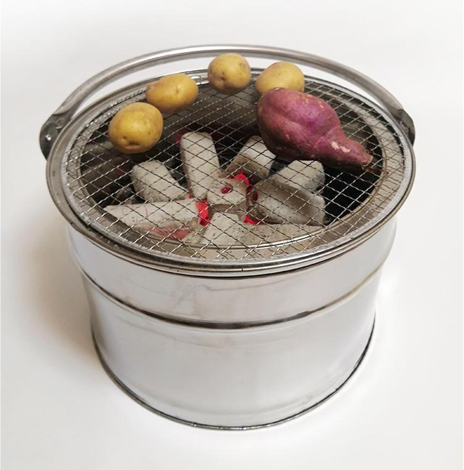 Portable Fire Pit,Fire Bowl,201 Stainless Steel,Includes Fire Poker,Grill Grid,Ash Tray and BBQ Stick (Free Choice of Model)，for Picnics,Bonfire, Patio and Garden,31×20cm (C)