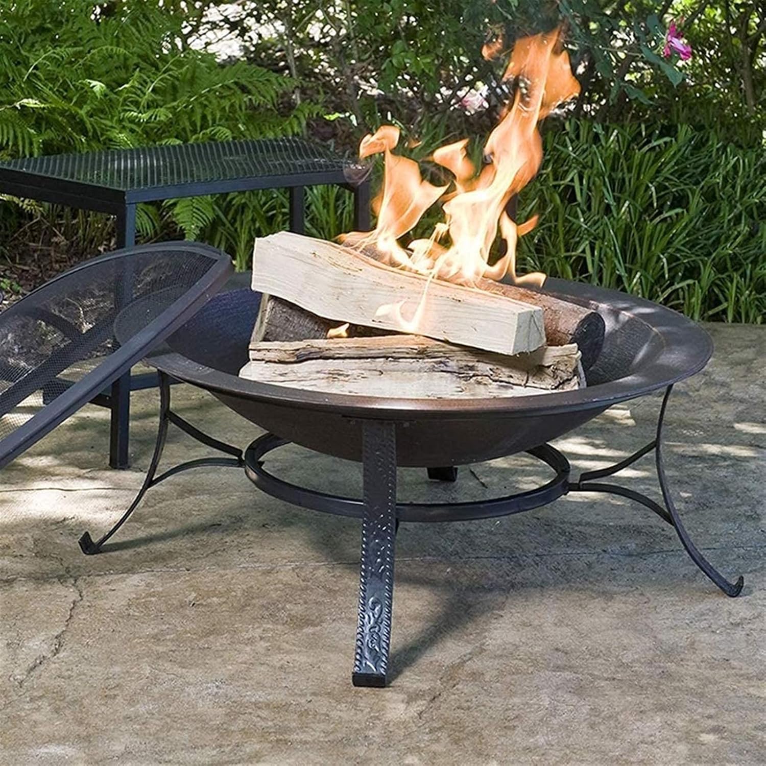 Fire Pit Patio Heater Stove Brazier Metal Outdoor Garden Firepit + Mesh Cover and Poker Outdoor Fire Pit Metal Fire Bowl BBQ Grill