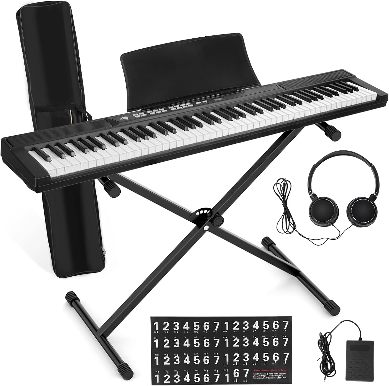 88 Key Keyboard Electric Keyboard Piano Music Keyboard with Full Size Semi Weighted Keys, Sustain Pedal, Power Supply, Stand, Carrying Case, Headphone Black US
