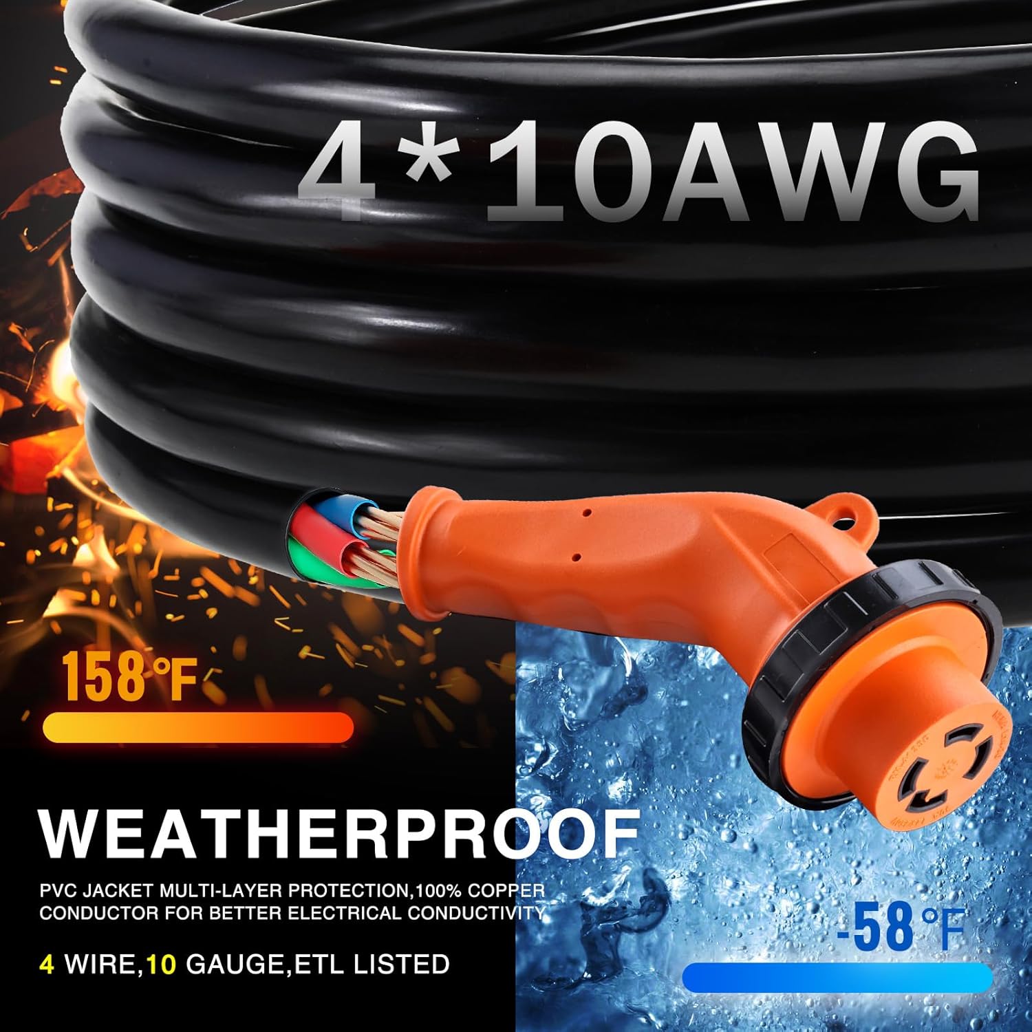 Finderomend 25ft 30 Amp Generator Cord and 30 Amp Generator Inlet Box Kit, NEMA L14-30P to L14-30R Twist Lock Cord Plug for Outdoor Use,ETL Listed