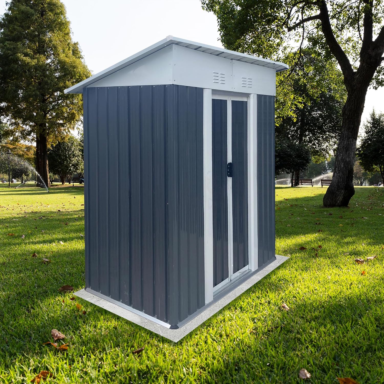 KEIKI 5x3FT Outdoor Storage Shed, Metal Tool Shed Outdoor Storage with Lockable Sliding Doors & Vents, Small Storage House for Backyard, Lawn, Garden