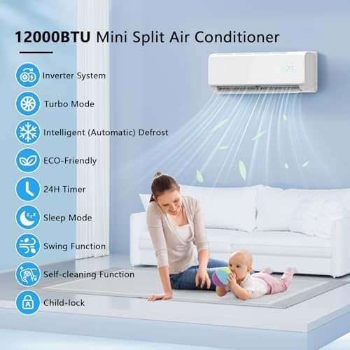 12000 BTU Mini Split Air Conditioner & Heat Pump – Inverter SEER2 22 115V, Energy Star, Ultra Quiet, with Child Lock, Self-Cleaning, Cools and Heats Up to 750 Sq.ft, Easy Installation Kit
