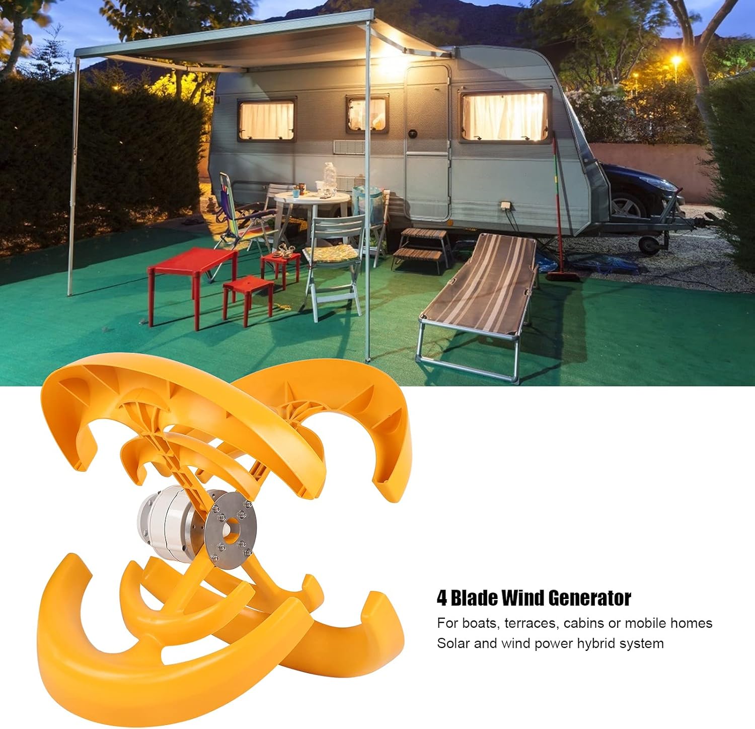 Wind Turbine 4 Blade Lantern Type 1200W Electricity Producer Equipment Parts for Home Ship Surveillance Alloy Steel Plastic (12V)