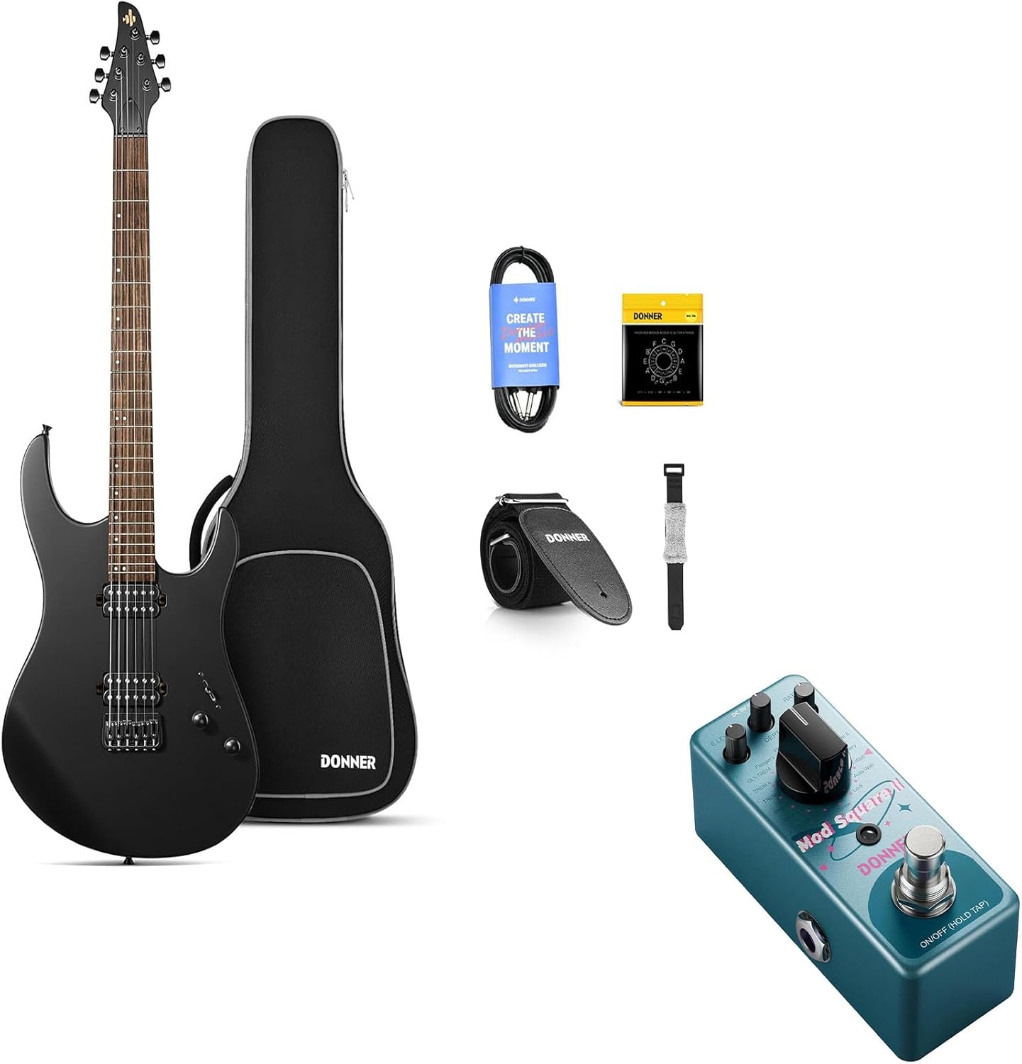Donner Solid Body Electric Guitar, Matte Finish 39 Inch Metal Electric Guitar Beginner Kits-Modulation Pedal
