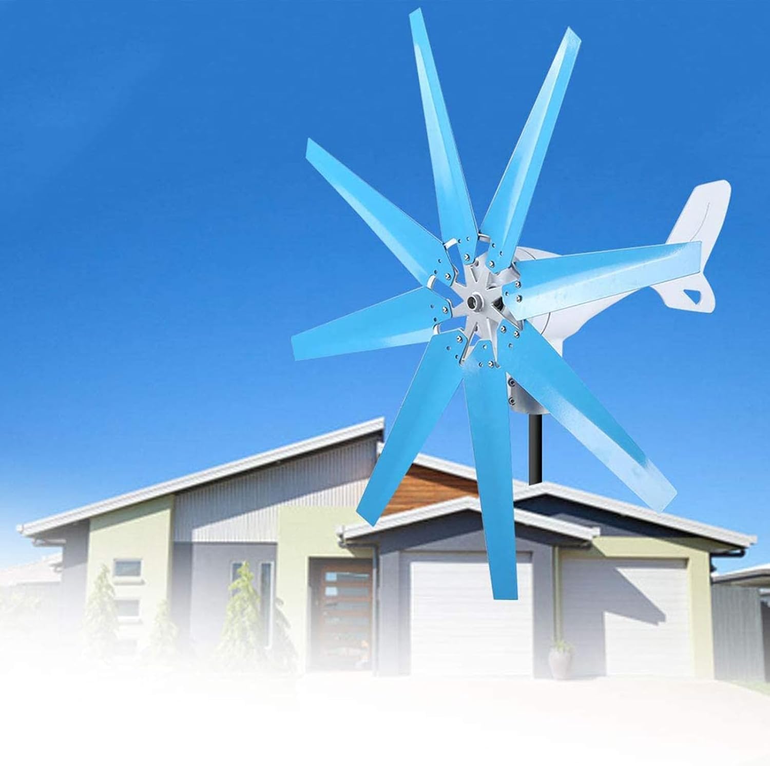 CAJUCA Wind Turbine 10000W with Wind Solar Controller, Wind Generator for Home Use, Wind Turbine Generator Kit 8 Blades Blue