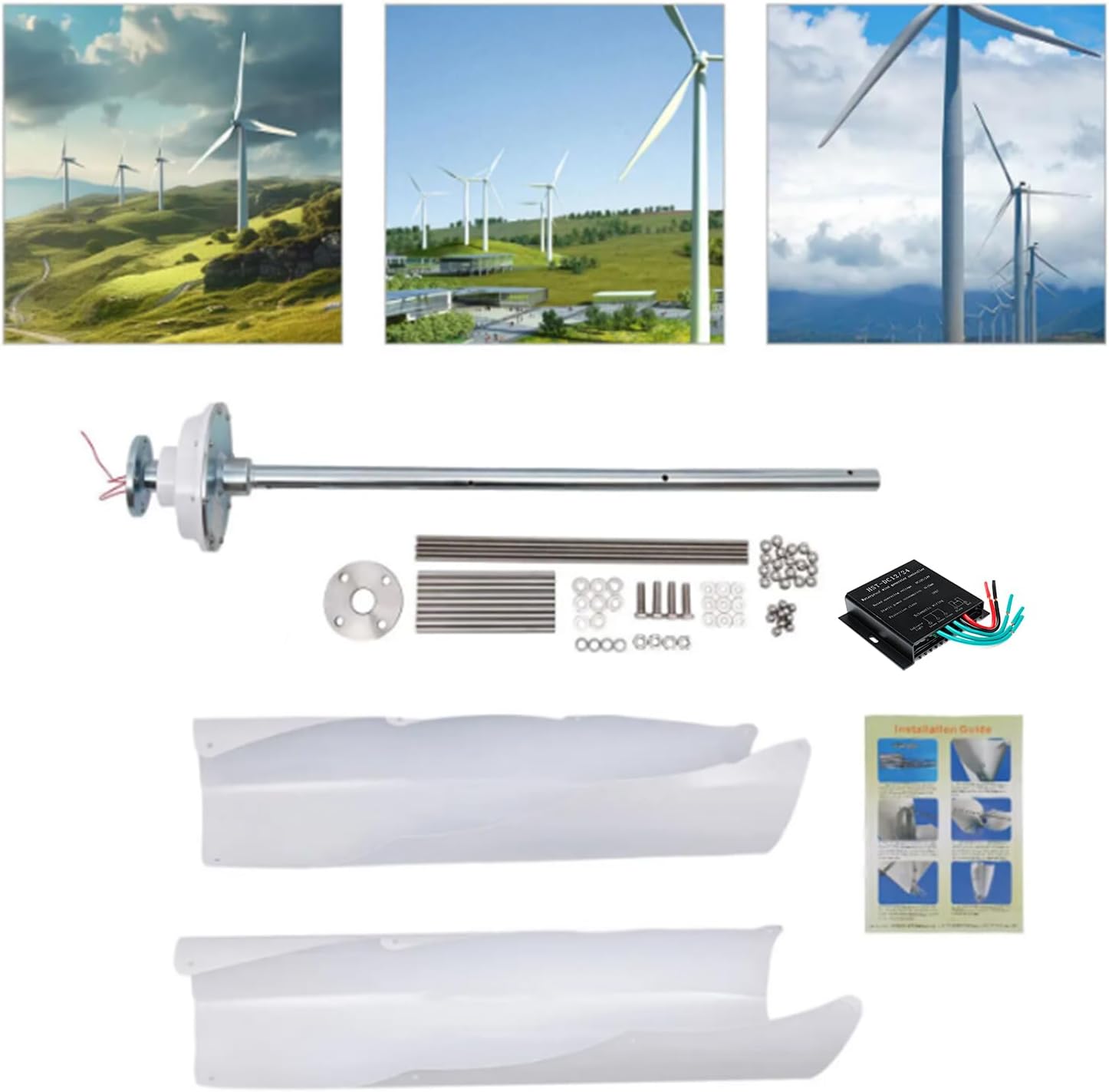 400W Vertical 2 Blades Portable Wind Power,12V 24V Helical Wind Power Turbine Generator with Controller Kits Suitable for Courtyard and Outdoor Use