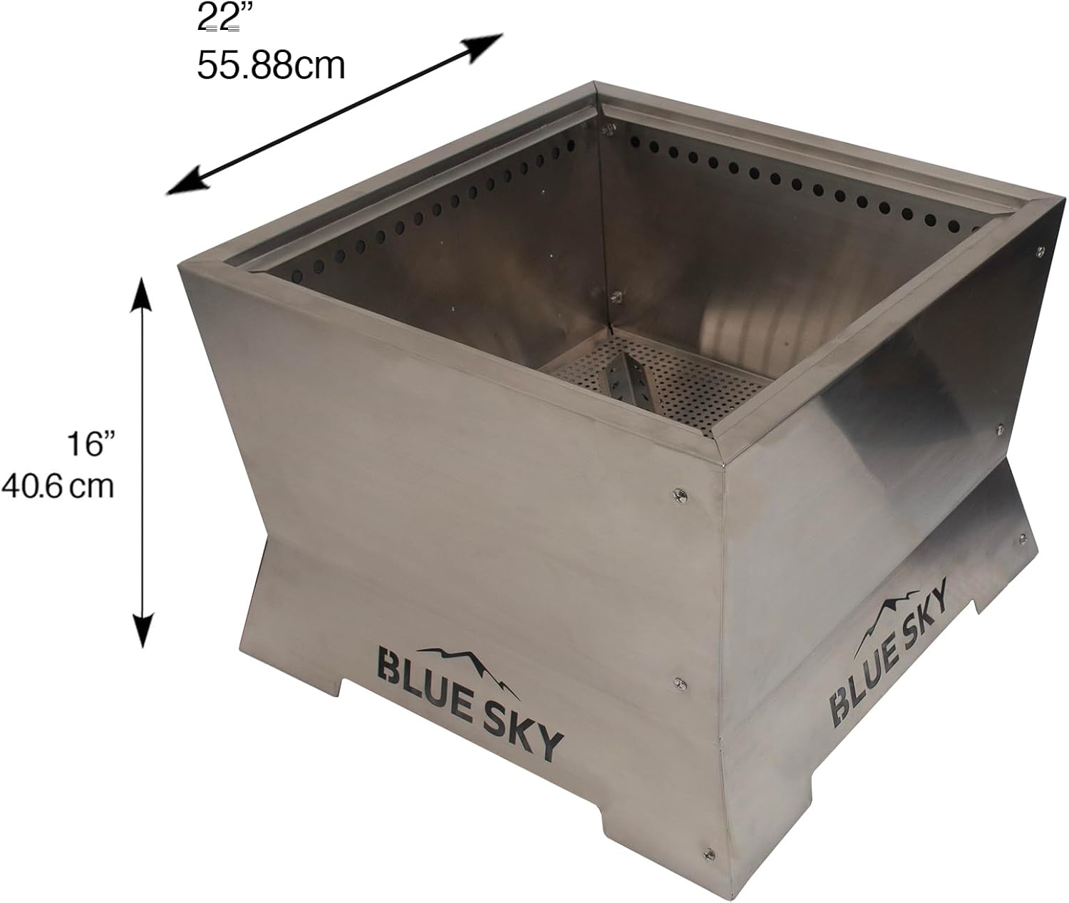 Blue Sky Outdoor Living Fire Pit - 22.00 x 16.00 Square Peak Smokeless Fire Pit with Stainless Steel Construction & Removable Ash Catch