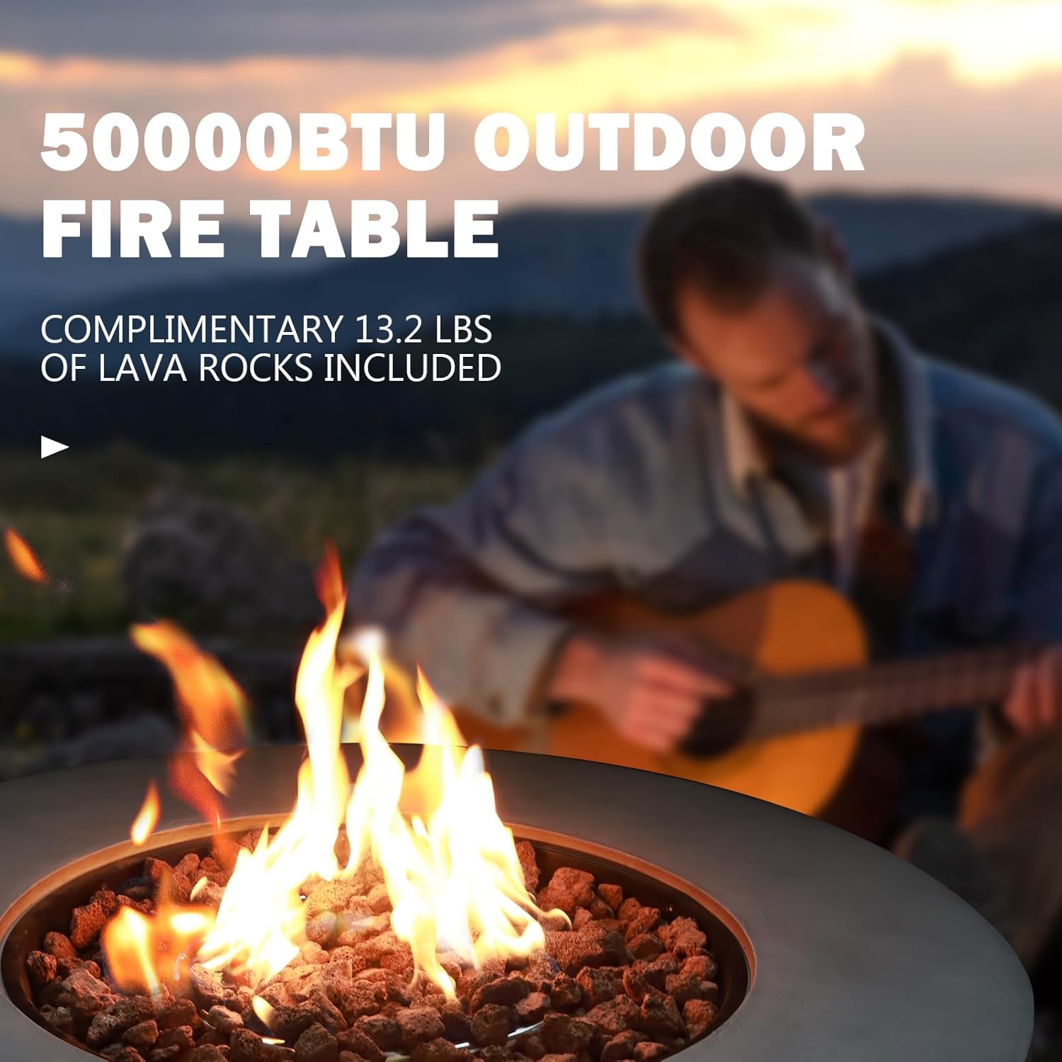 36 Inch Round Propane Fire Pit Table,50,000 BTU Concrete Gas Fire Table with Lid,Tank Cover,Lava Rocks & Rain Cover,CSA Certified Outdoor Firepit for Patio,Backyard Deck,Gray